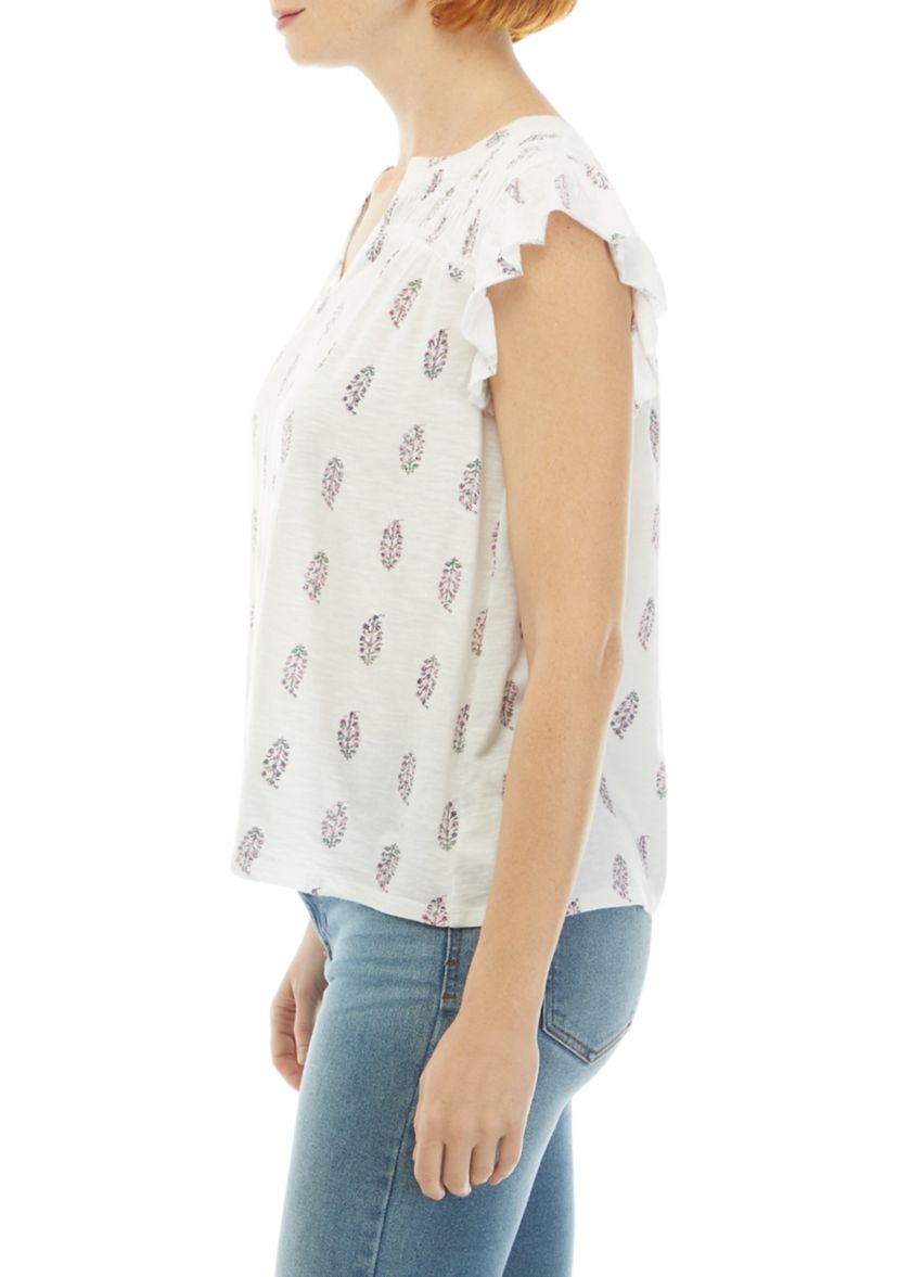 Womens Printed Smocked Top