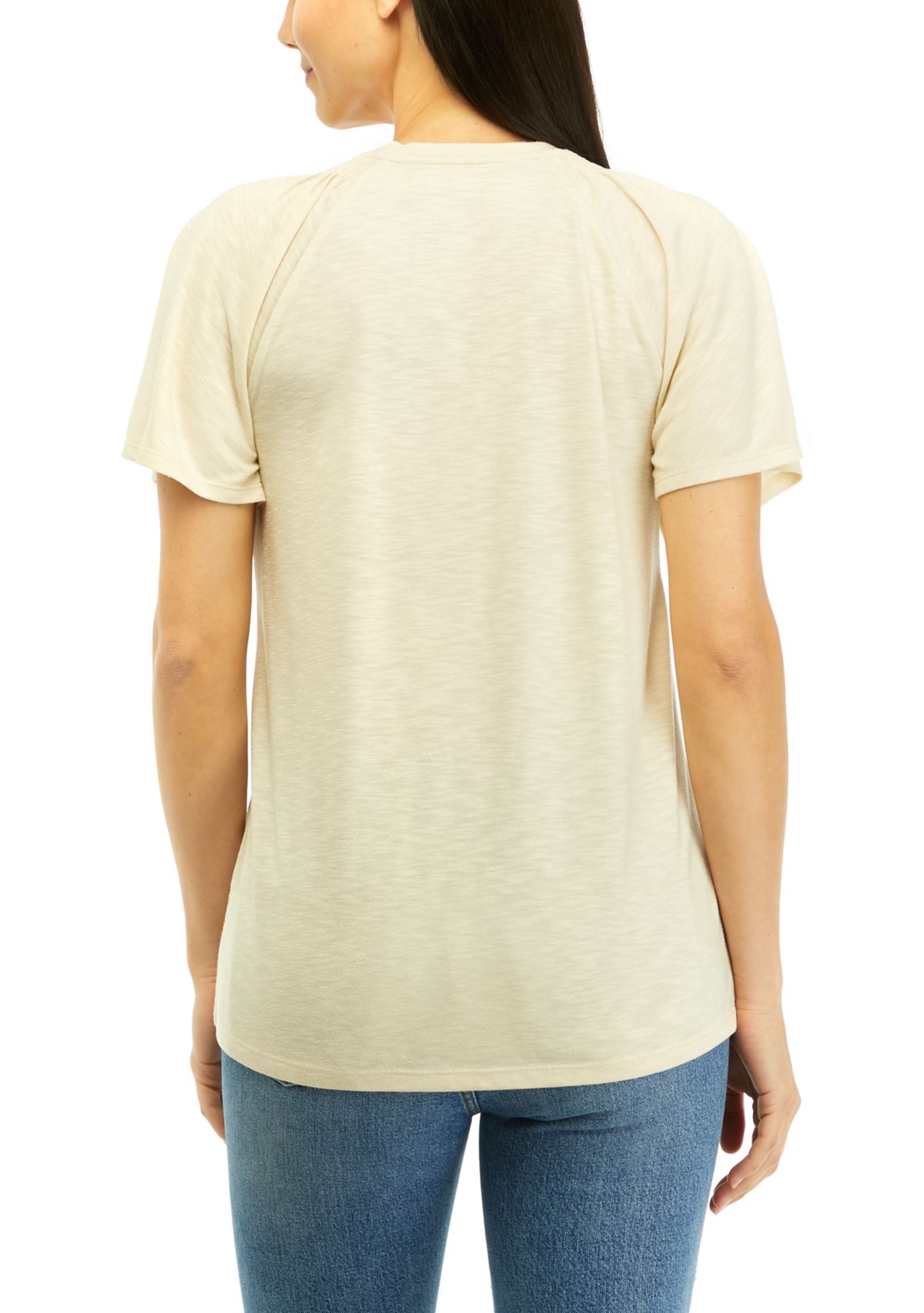 Womens V-Neck Flutter Sleeve Solid T-Shirt