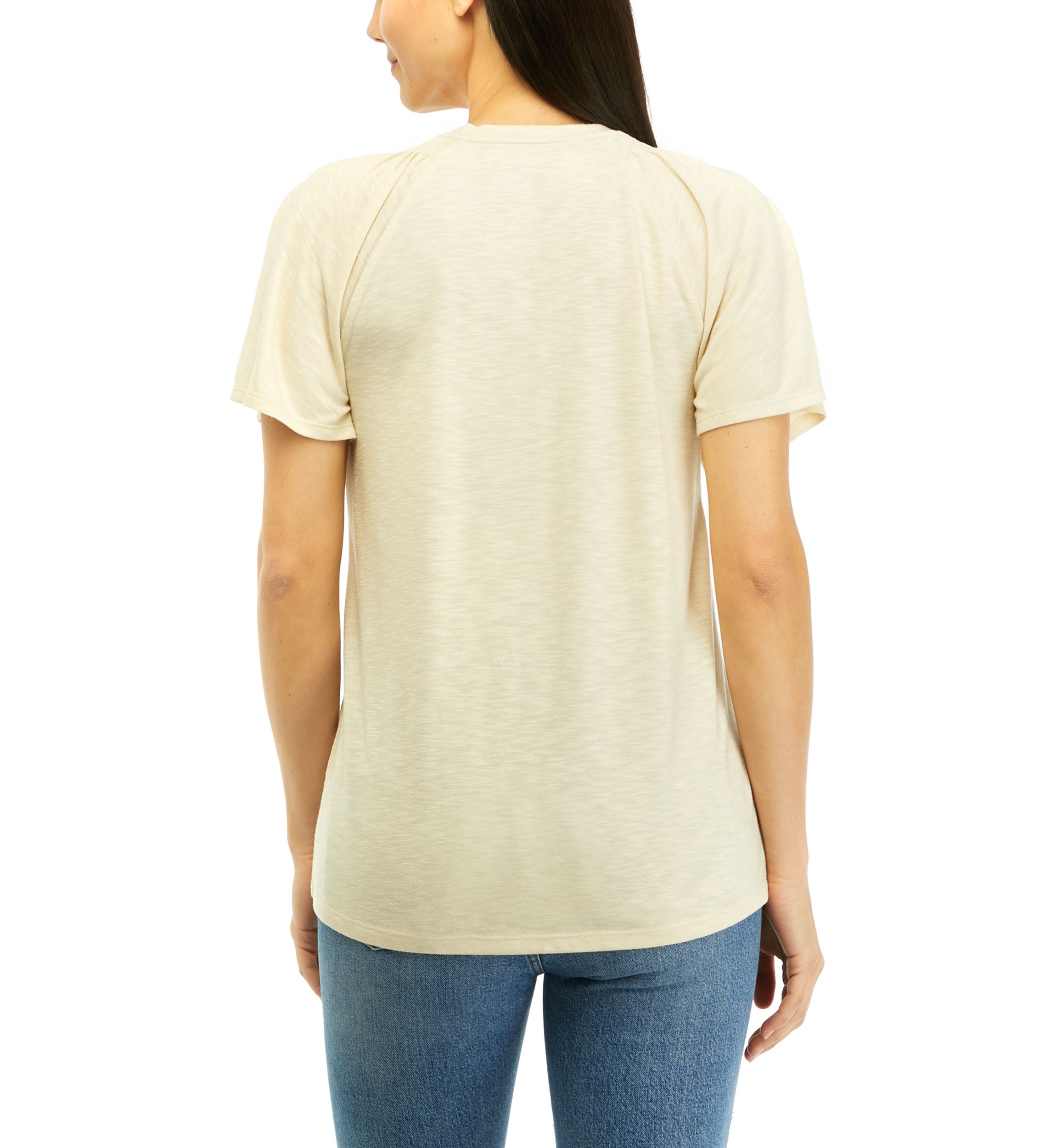 Womens V-Neck Flutter Sleeve Solid T-Shirt