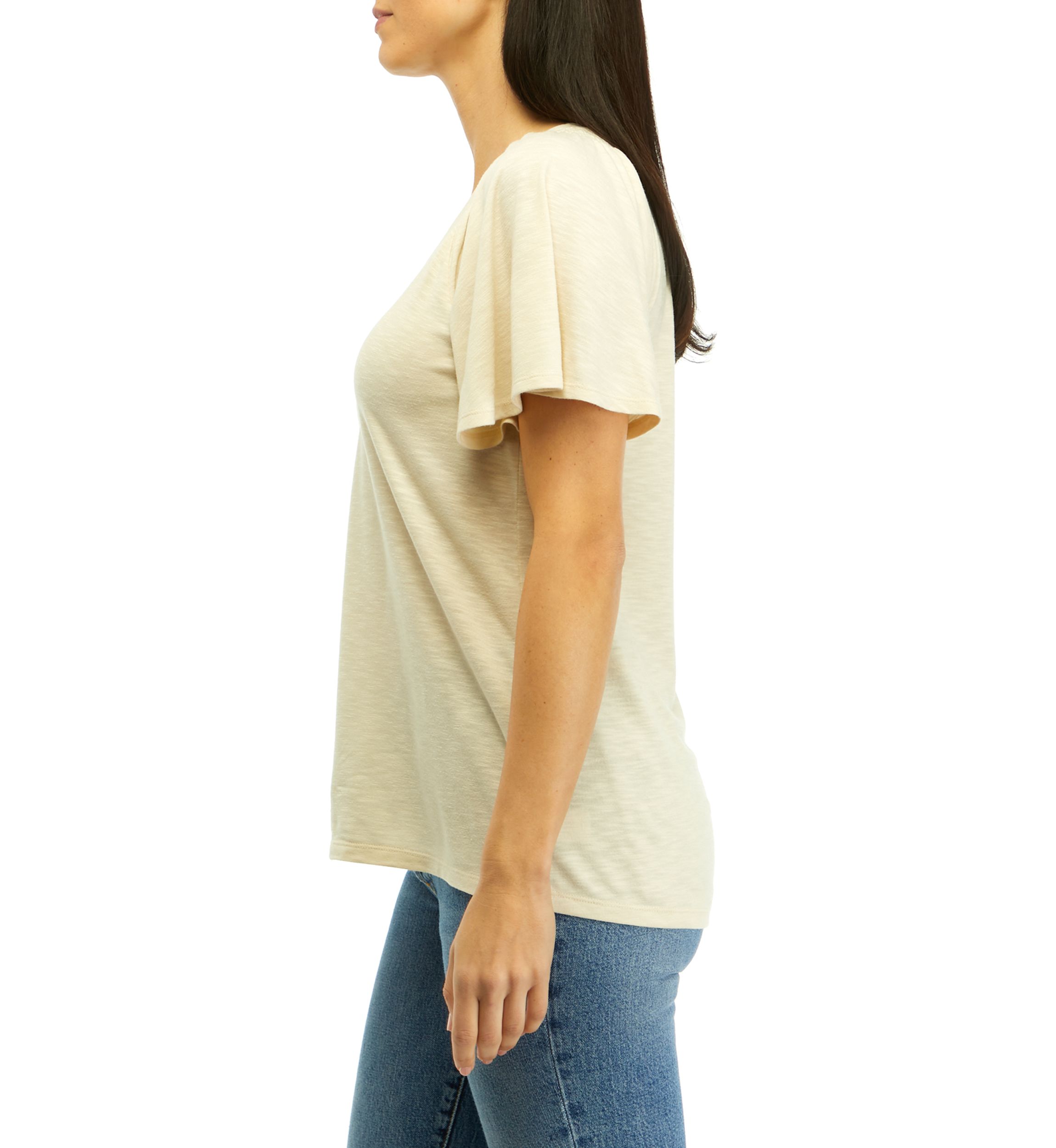 Womens V-Neck Flutter Sleeve Solid T-Shirt