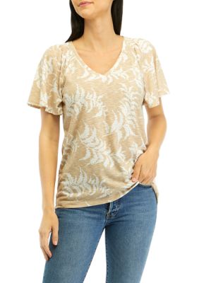 Wonderly Women's Flutter Sleeve Top, Tan, X-Large -  0480023260870