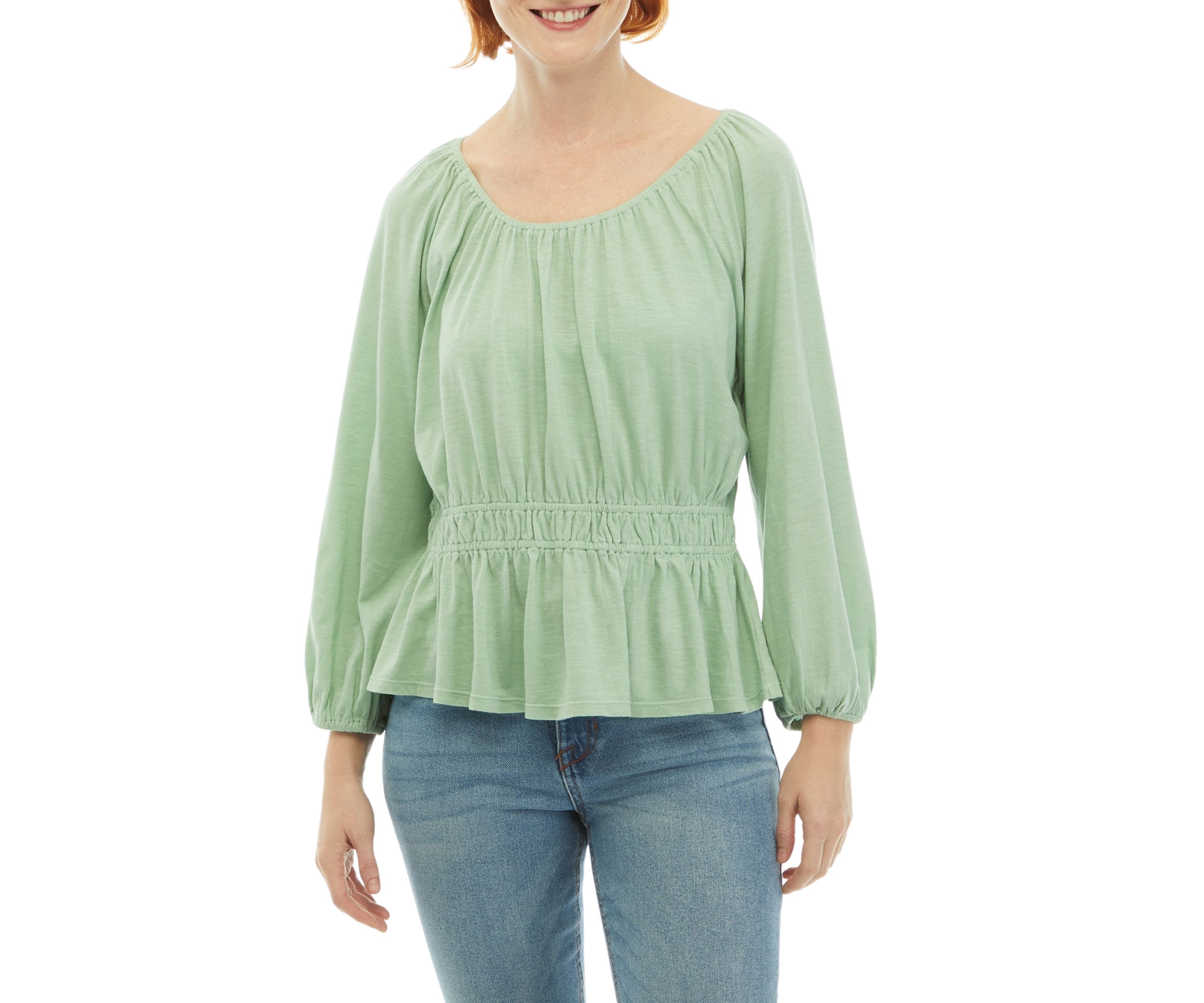Womens Smocked Peasant Top