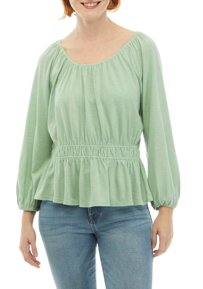 Womens Smocked Peasant Top