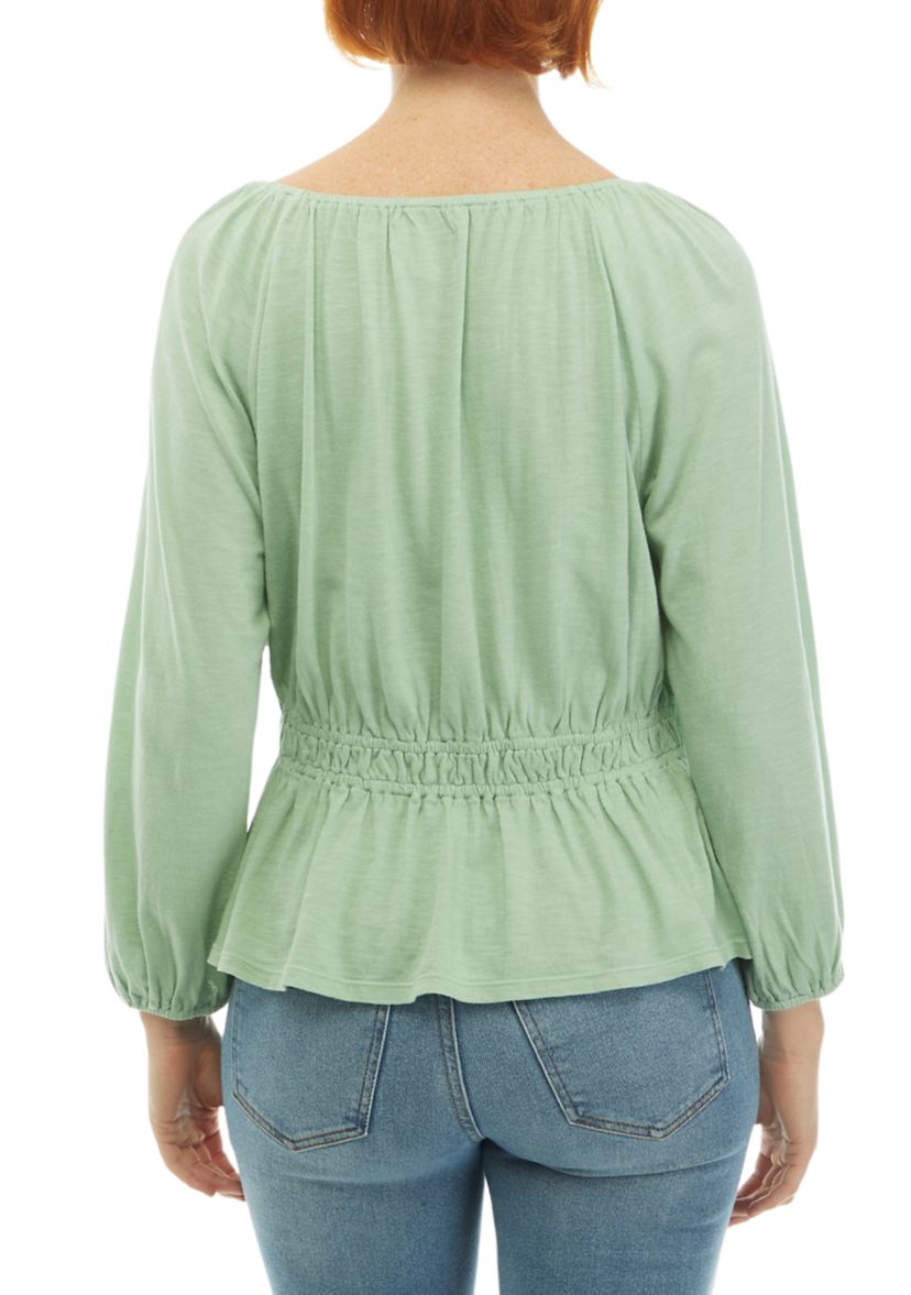 Womens Smocked Peasant Top