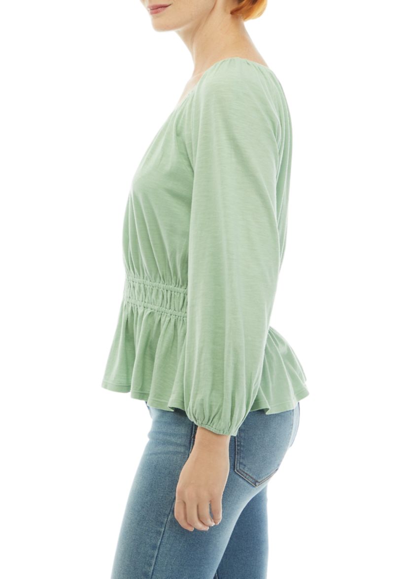 Womens Smocked Peasant Top