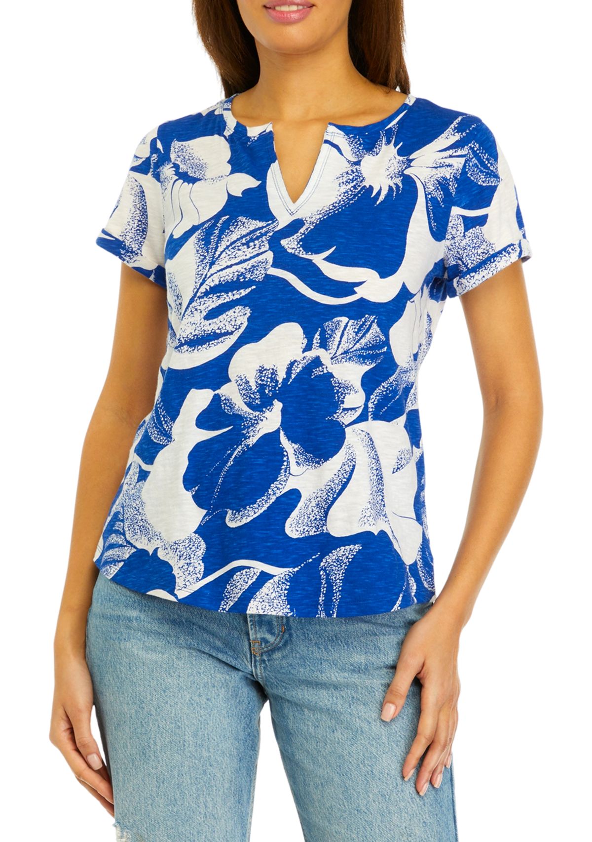 Womens Short Sleeve Cuffed Printed T-Shirt