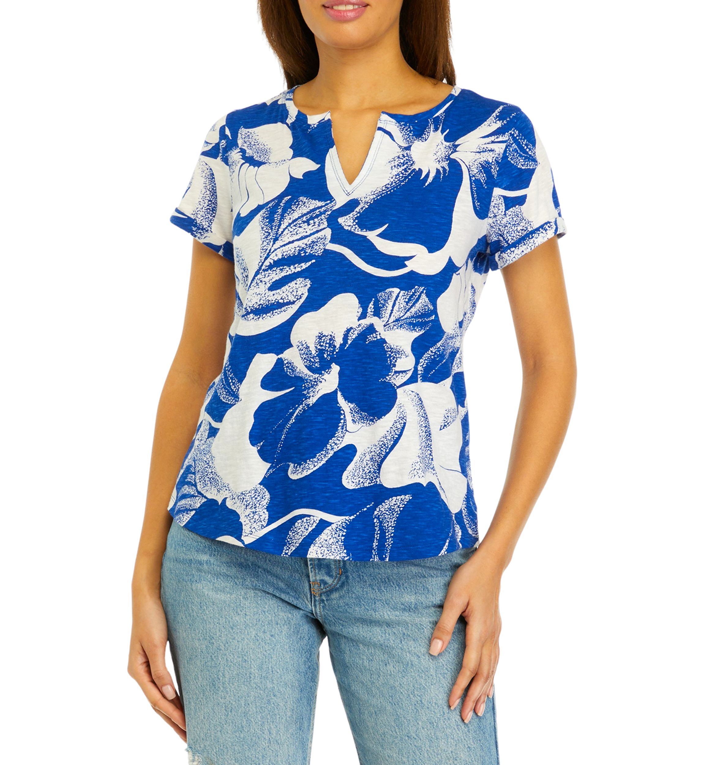 Womens Short Sleeve Cuffed Printed T-Shirt