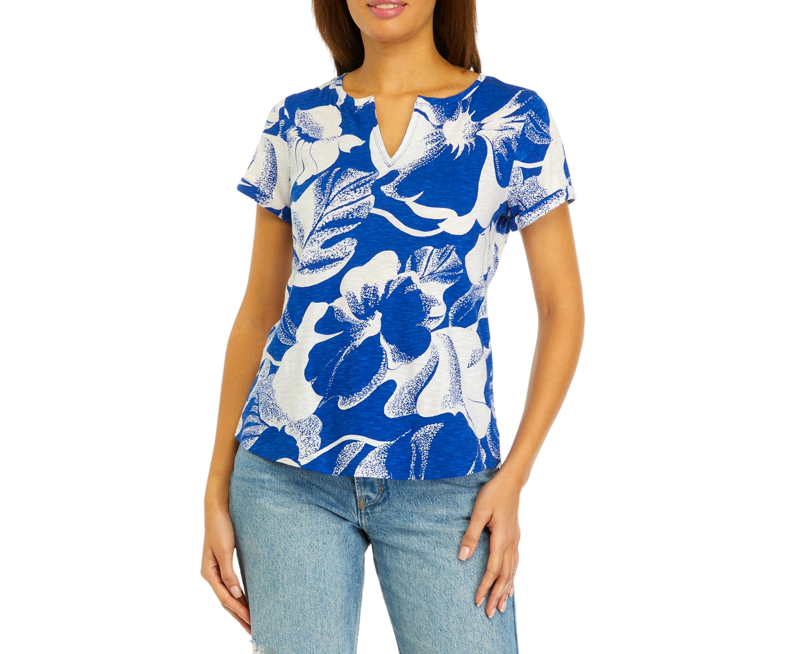 Womens Short Sleeve Cuffed Printed T-Shirt