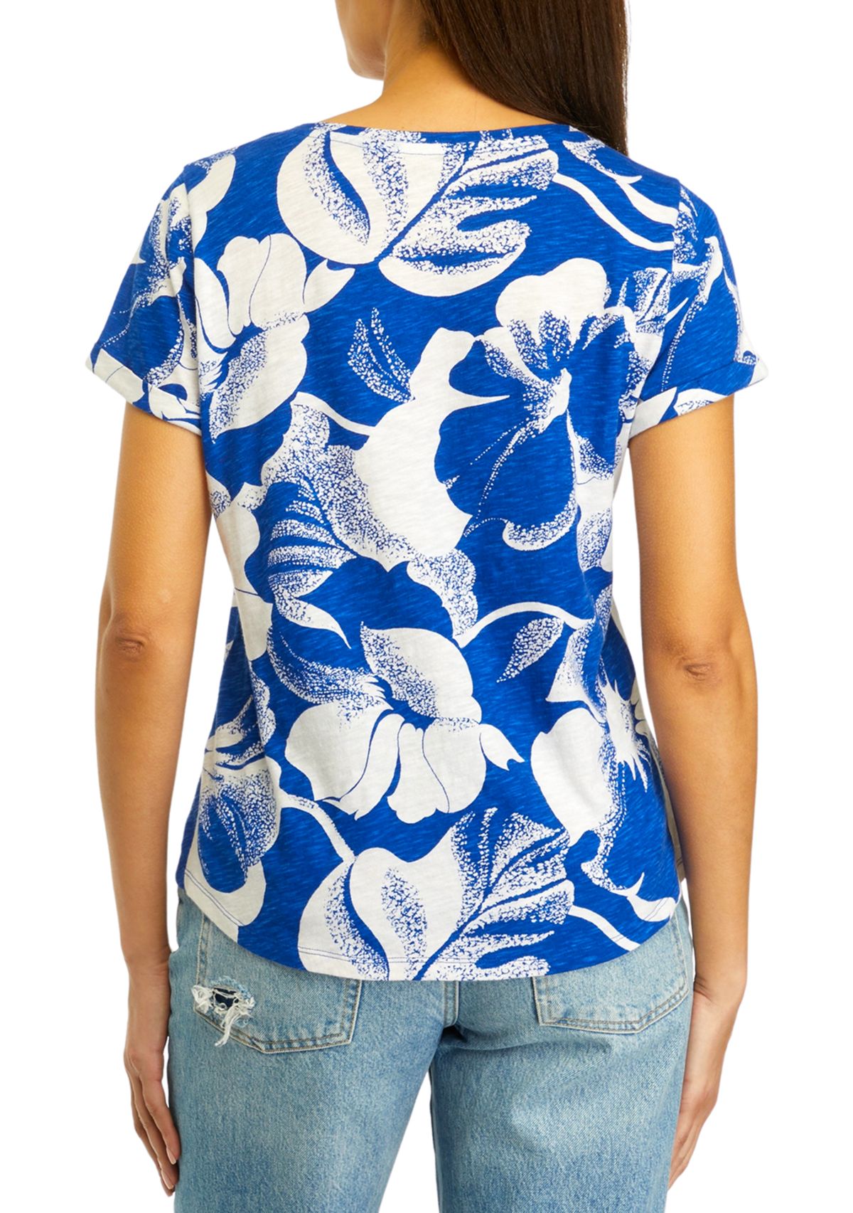 Womens Short Sleeve Cuffed Printed T-Shirt