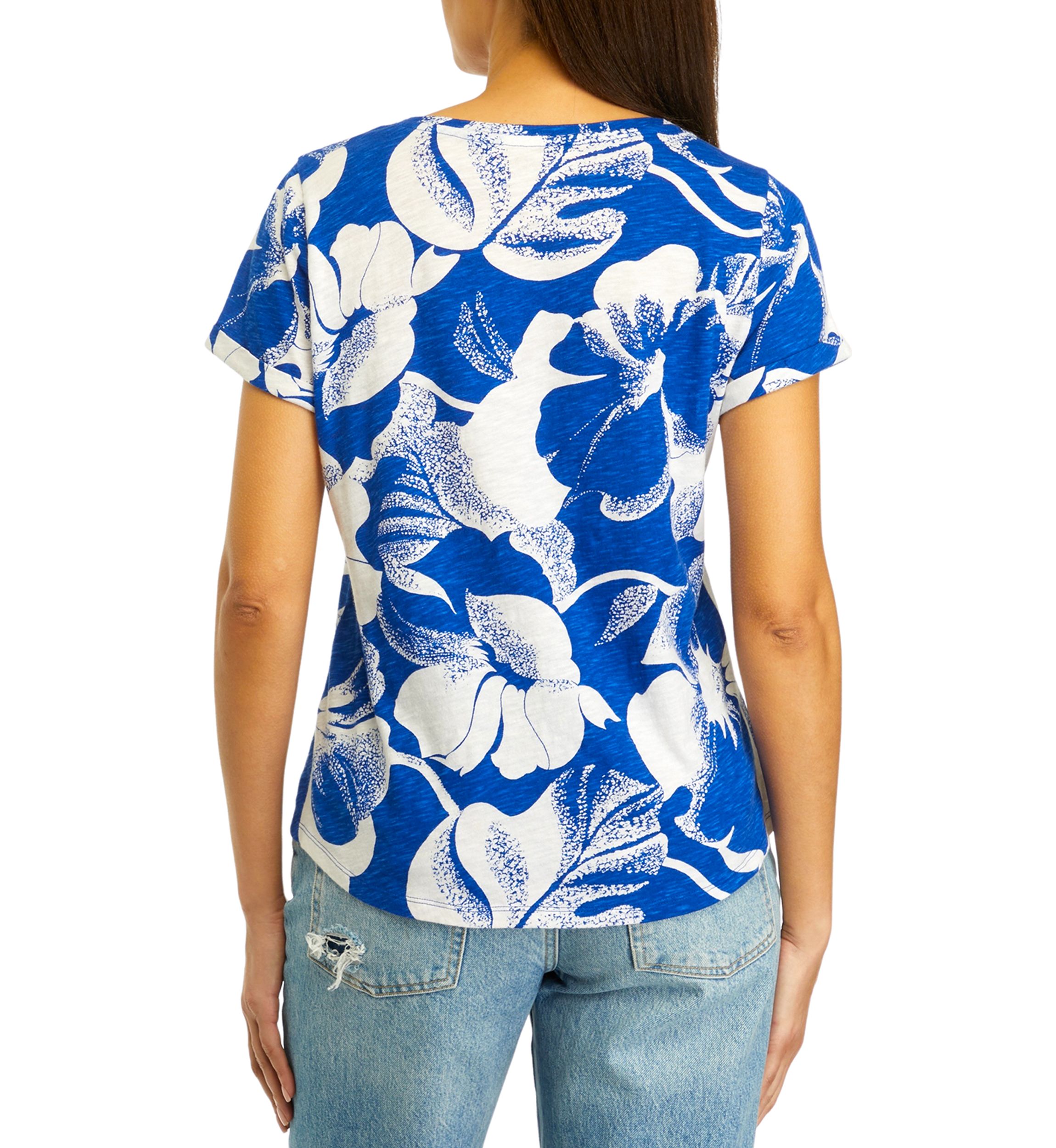 Womens Short Sleeve Cuffed Printed T-Shirt