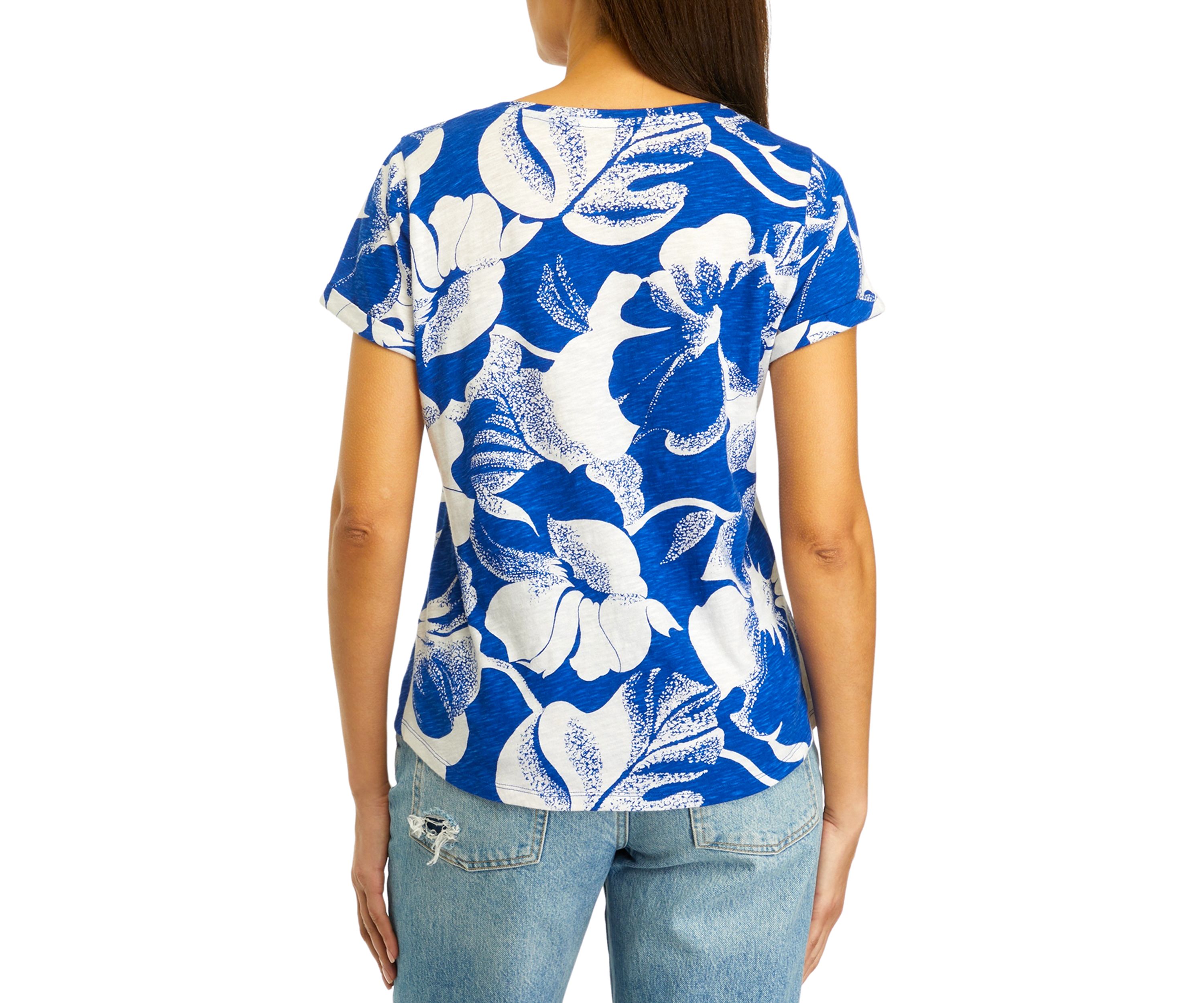 Womens Short Sleeve Cuffed Printed T-Shirt