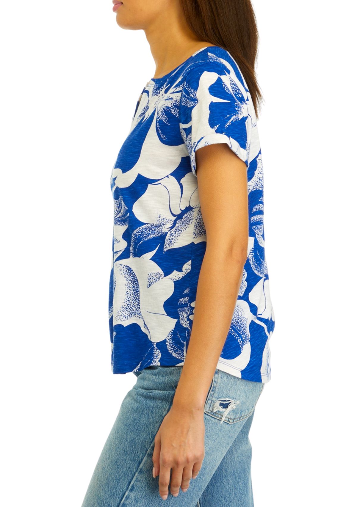 Womens Short Sleeve Cuffed Printed T-Shirt