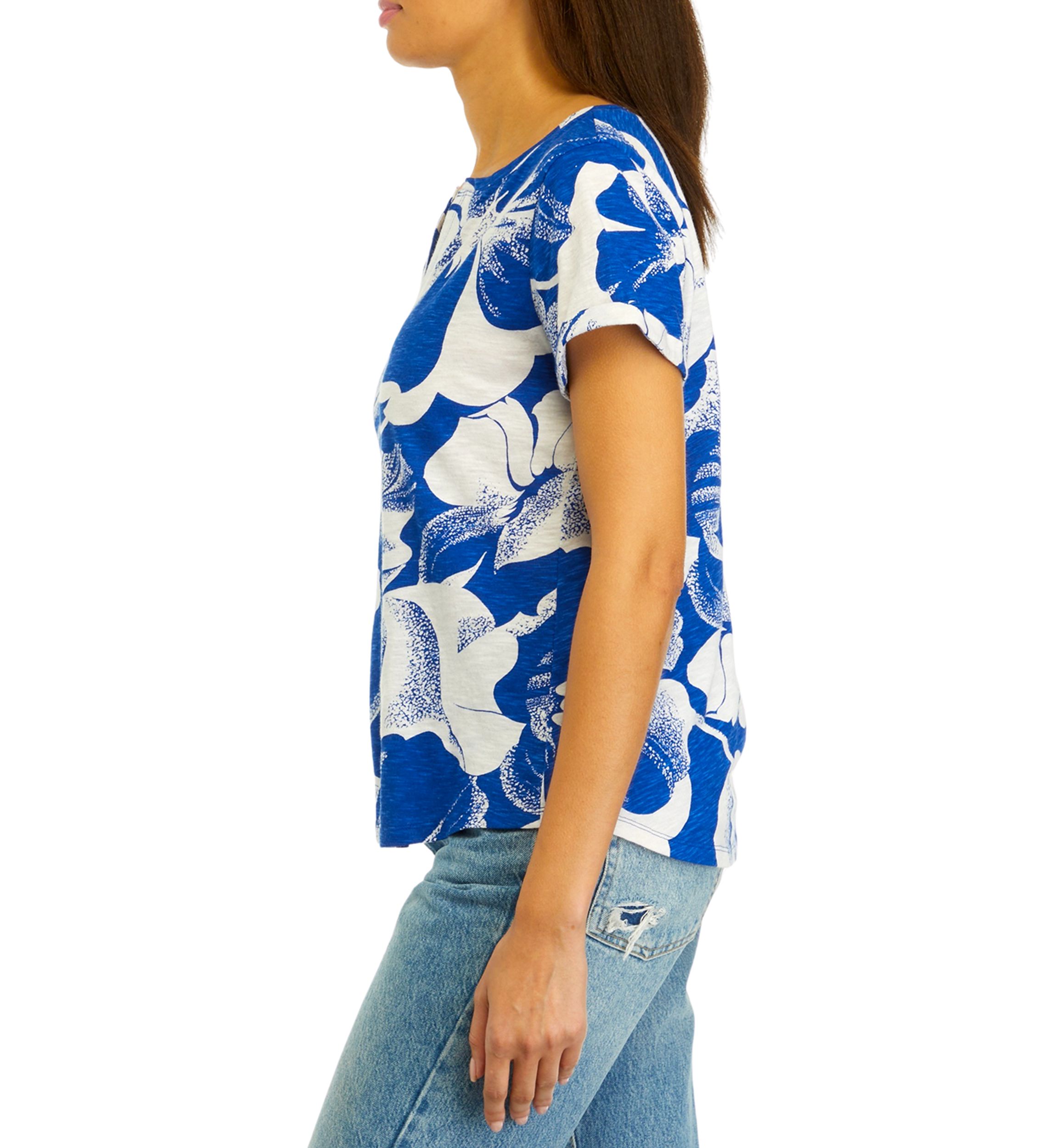 Womens Short Sleeve Cuffed Printed T-Shirt