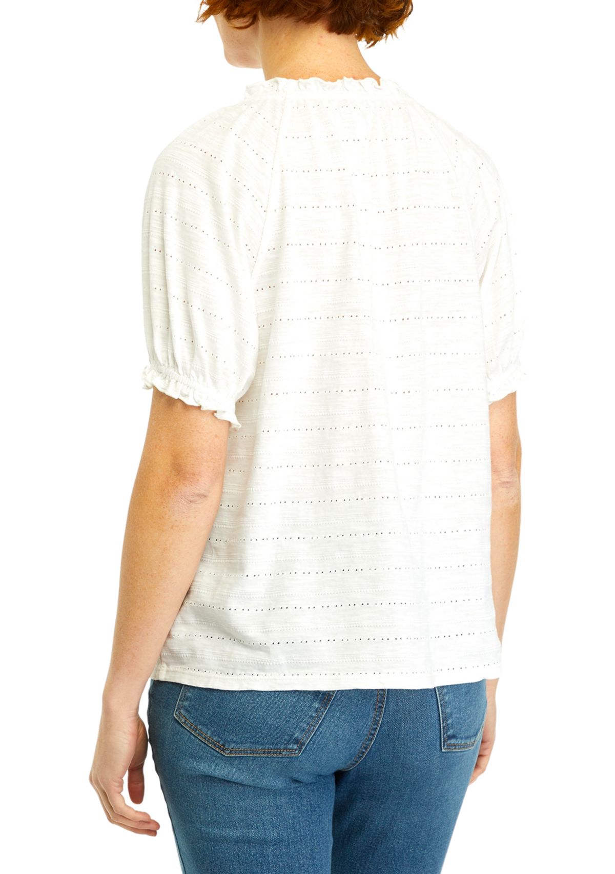 Petite Short Sleeve Pintuck Peasant Top