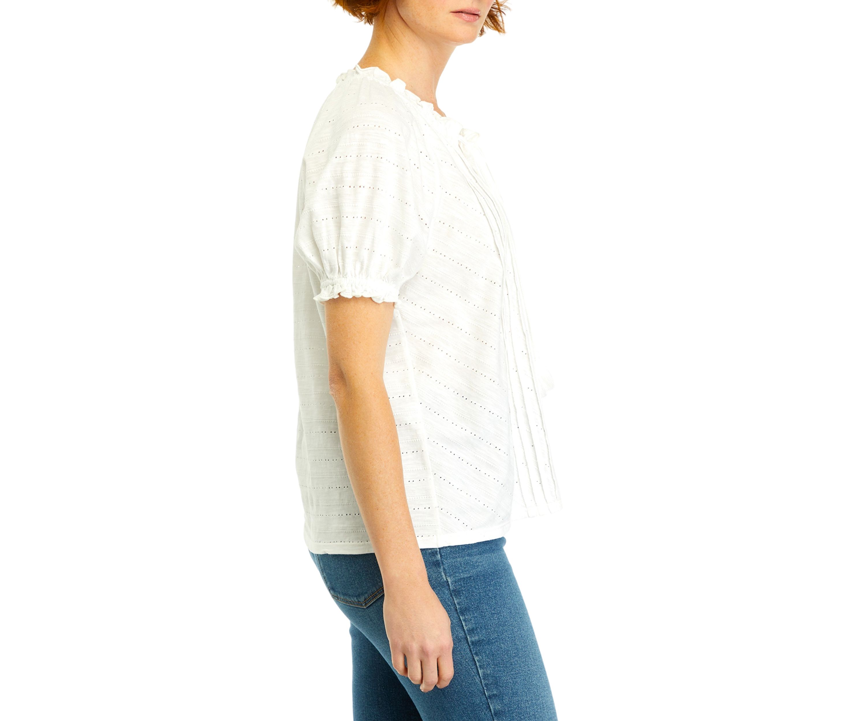 Petite Short Sleeve Pintuck Peasant Top