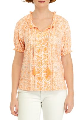 Wonderly Women's Printed Pintuck Peasant Top | belk