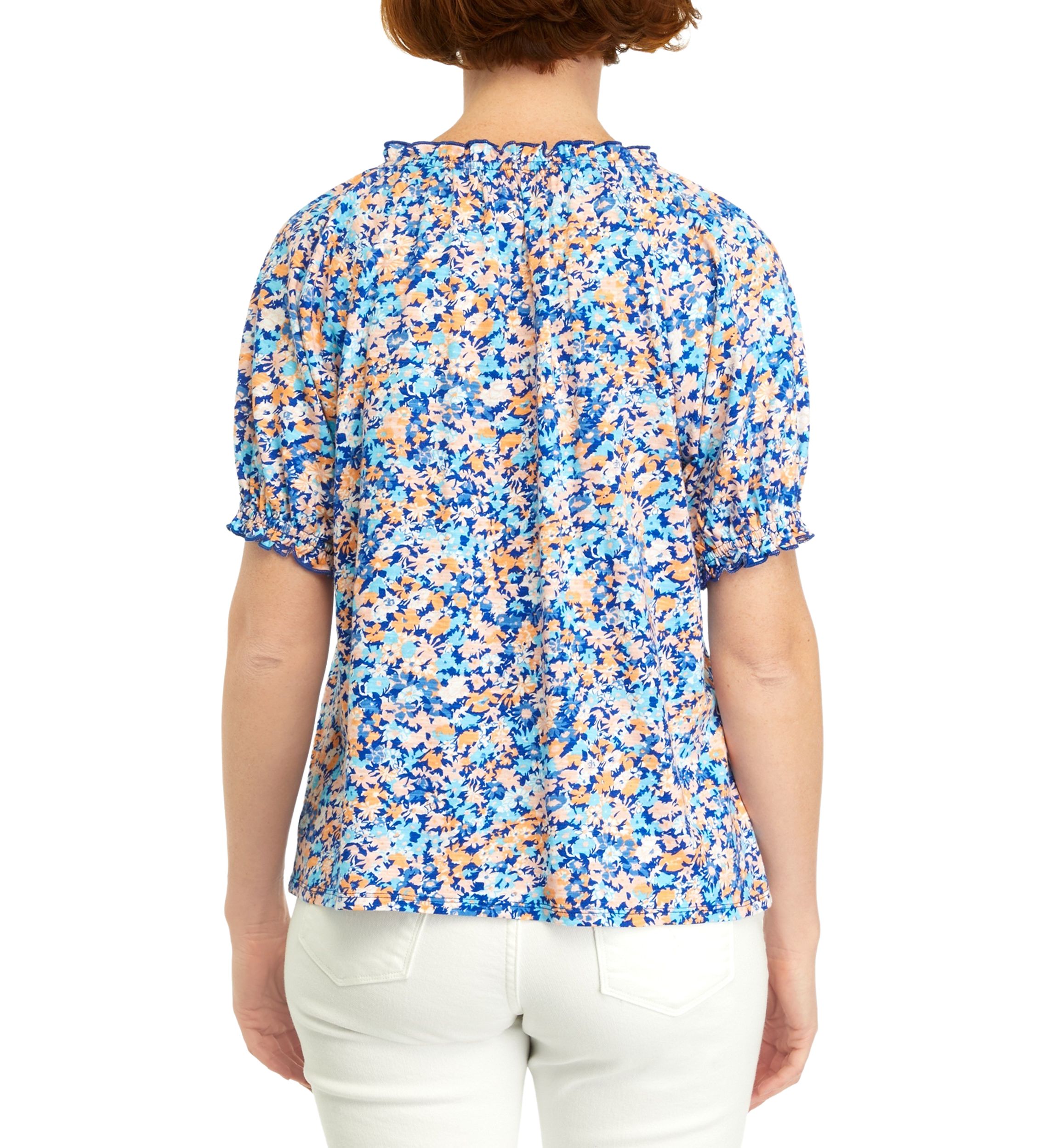 Womens Printed Pintuck Peasant Top