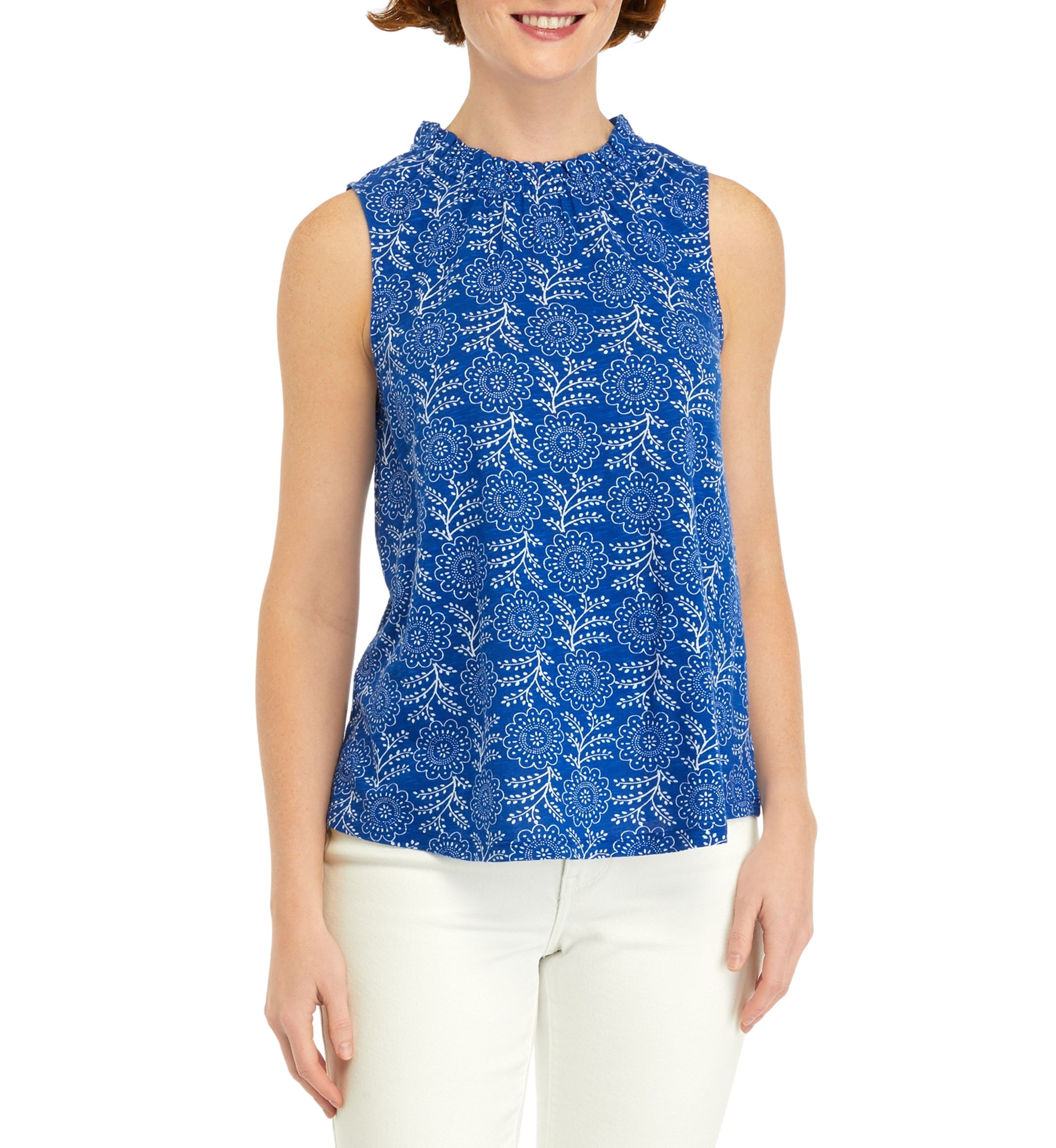 Womens Printed Ruffle Neck Blouse