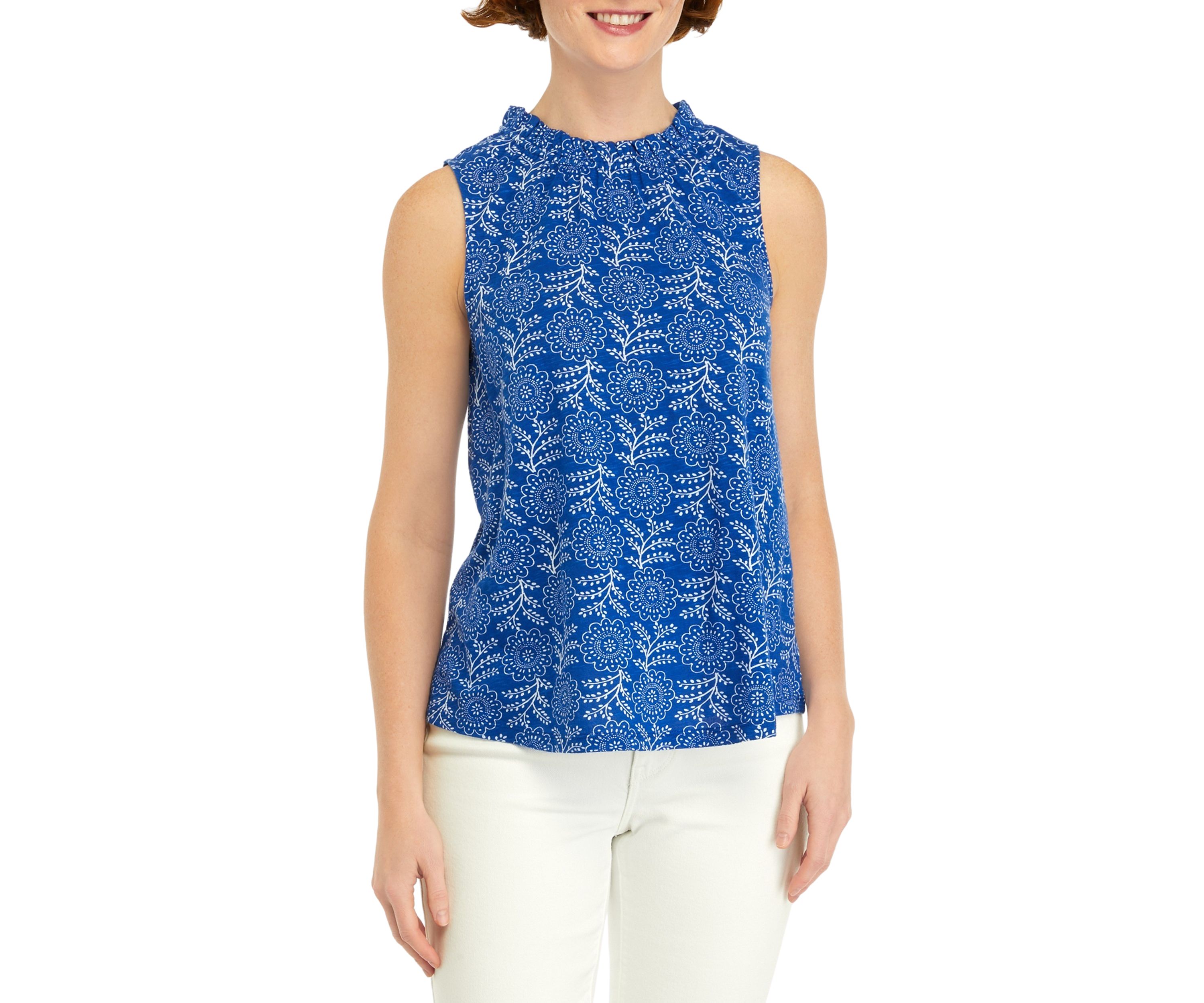 Womens Printed Ruffle Neck Blouse