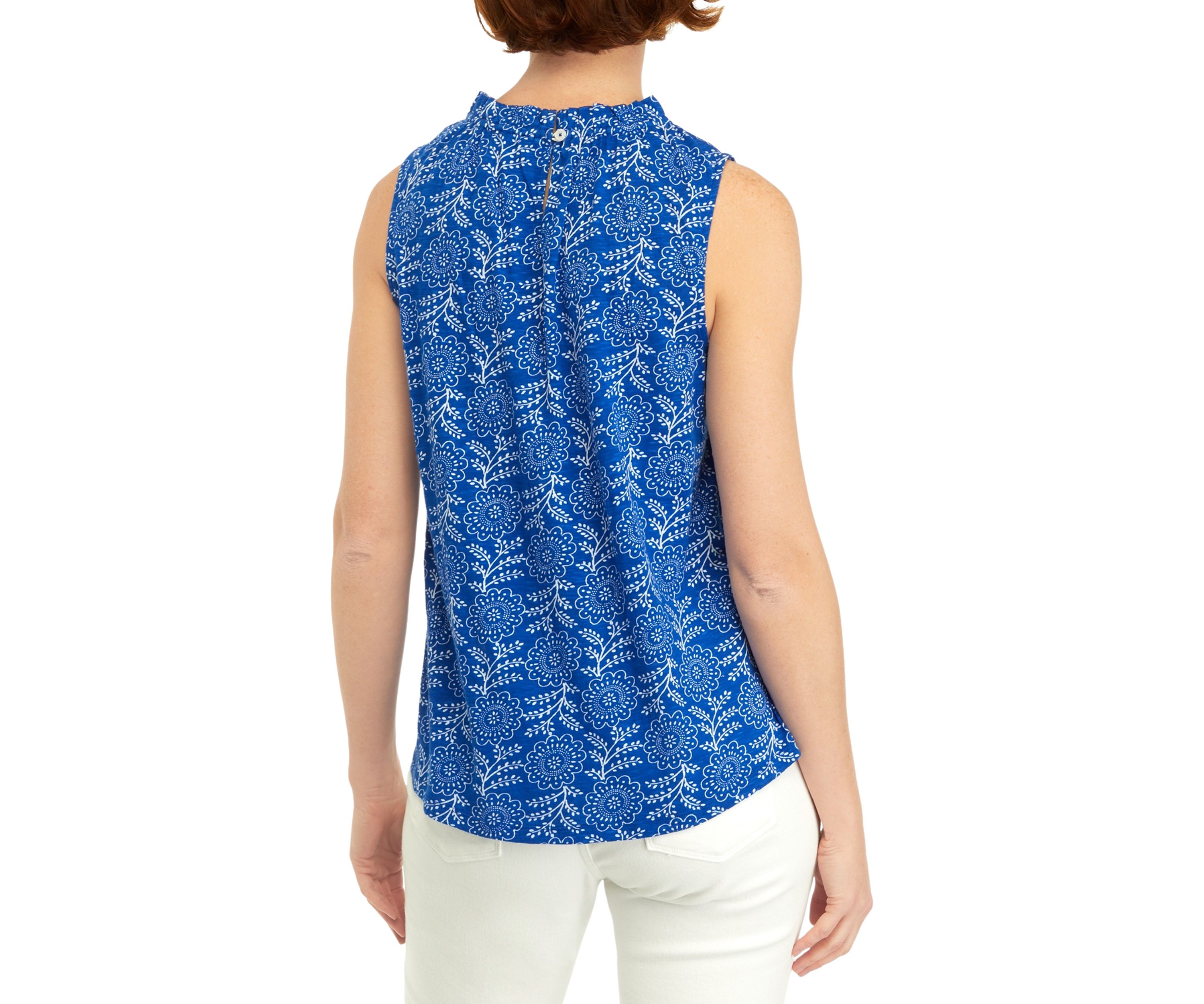 Womens Printed Ruffle Neck Blouse