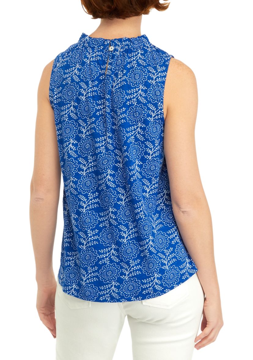 Womens Printed Ruffle Neck Blouse