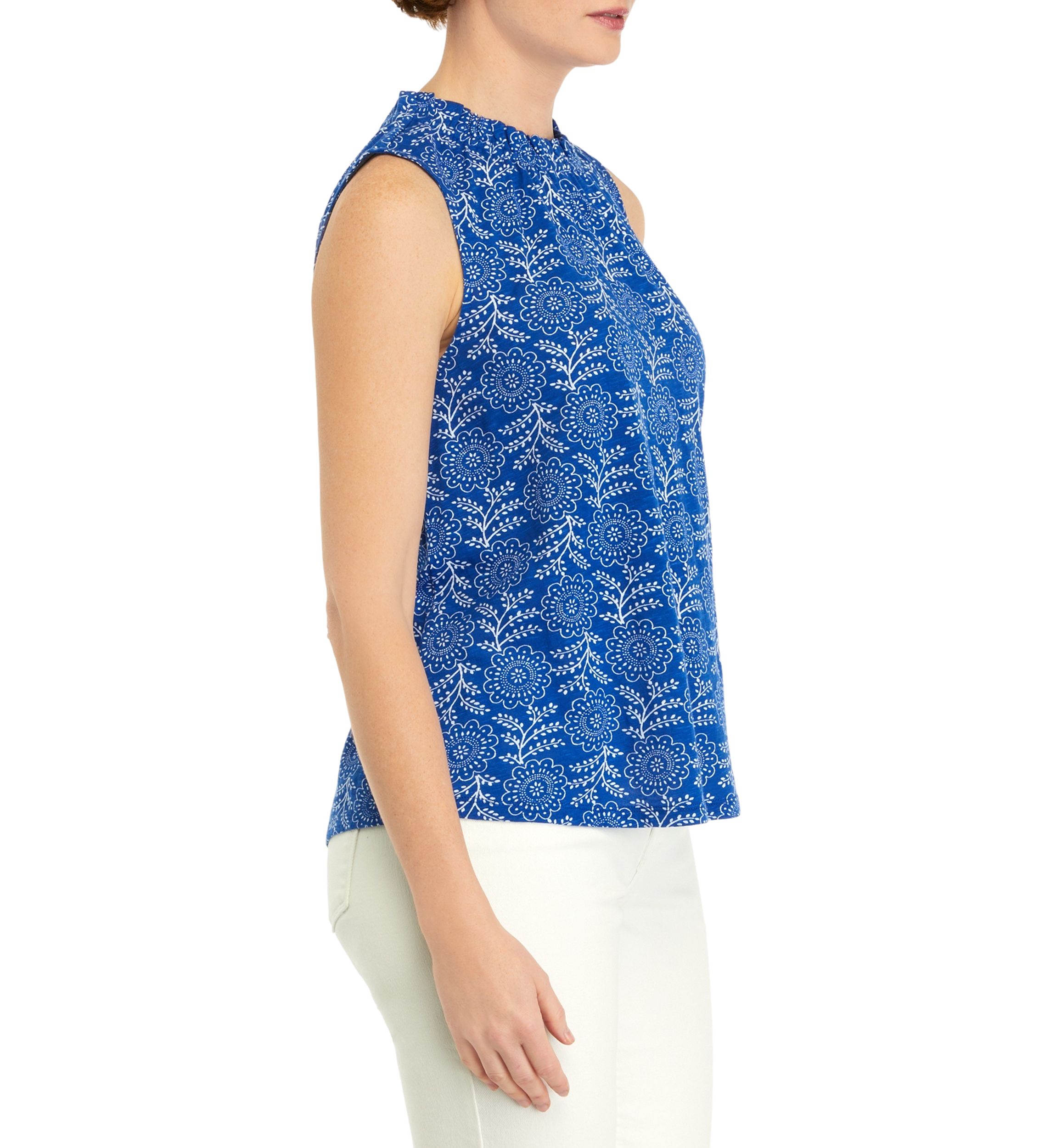 Womens Printed Ruffle Neck Blouse