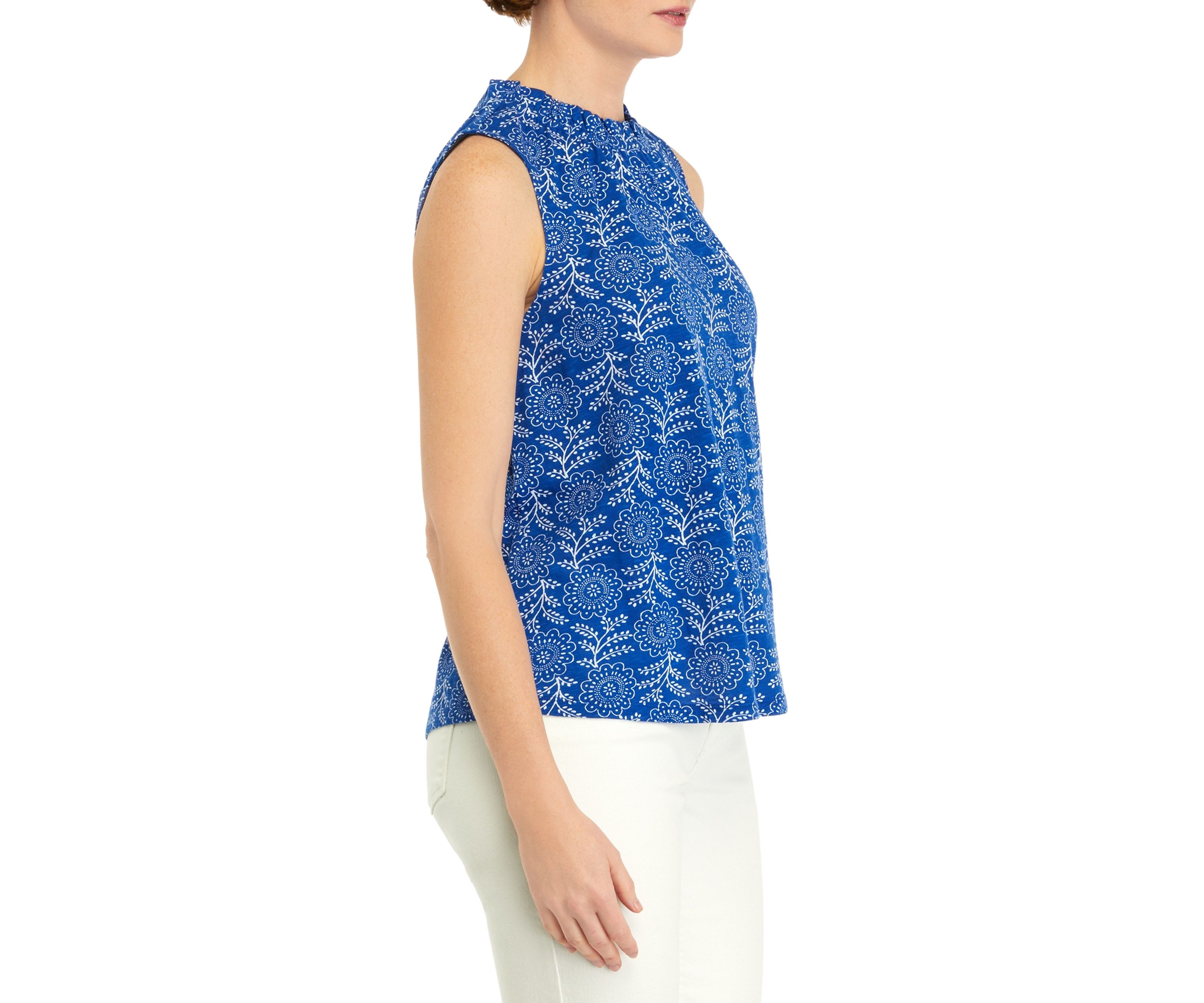 Womens Printed Ruffle Neck Blouse