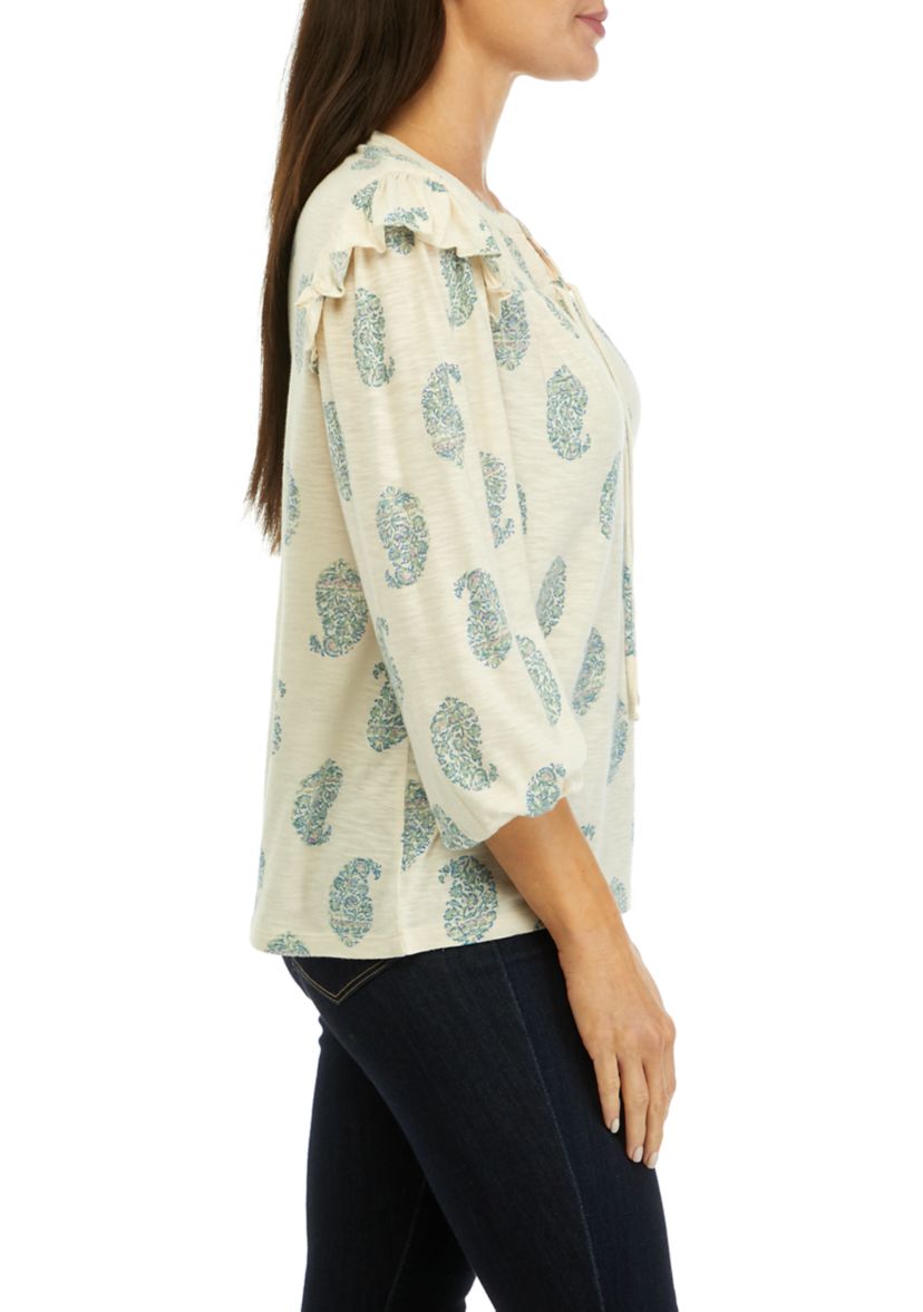 Womens Split Neck Printed Top