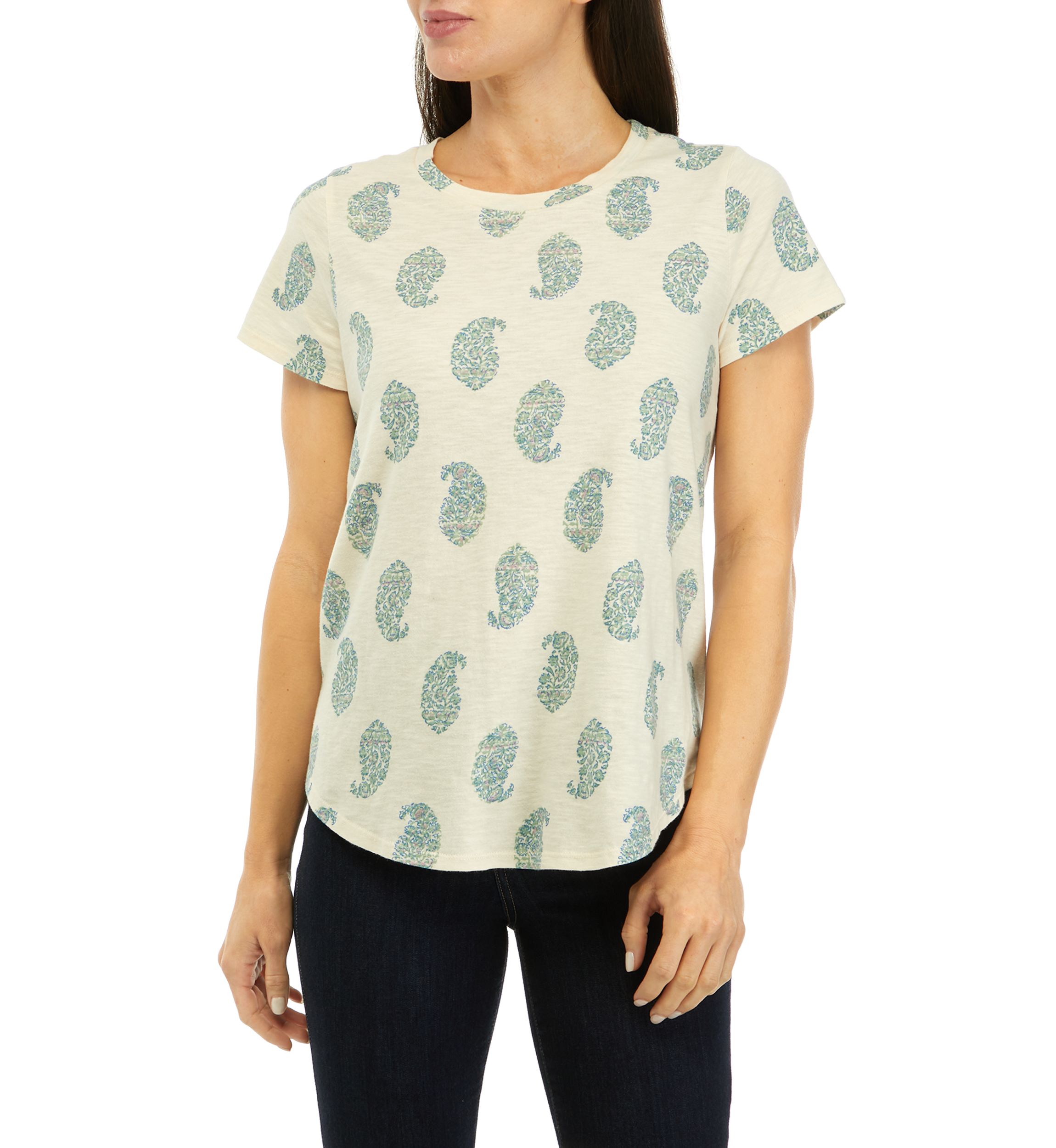 Womens Short Sleeve Printed Crew Neck T-Shirt 