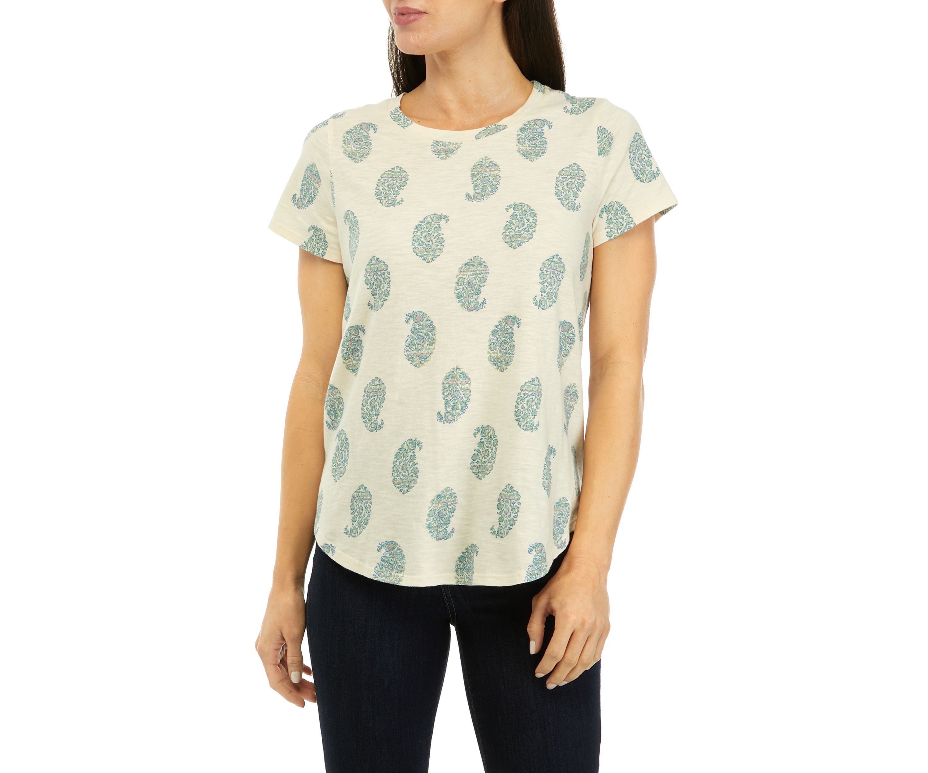 Womens Short Sleeve Printed Crew Neck T-Shirt 