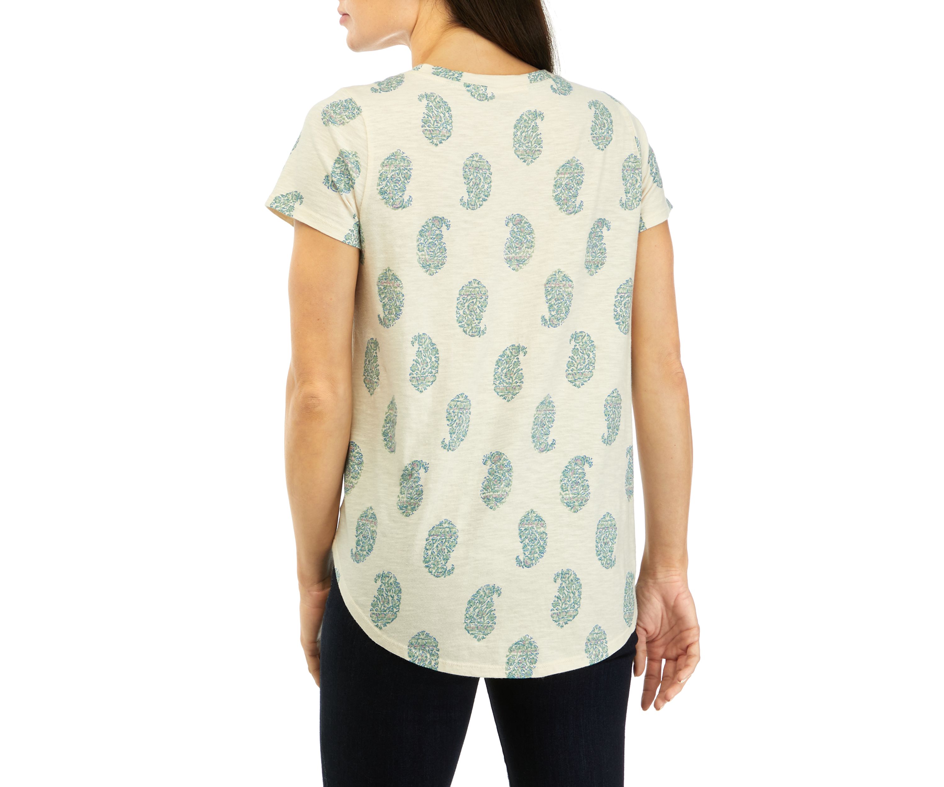 Womens Short Sleeve Printed Crew Neck T-Shirt 
