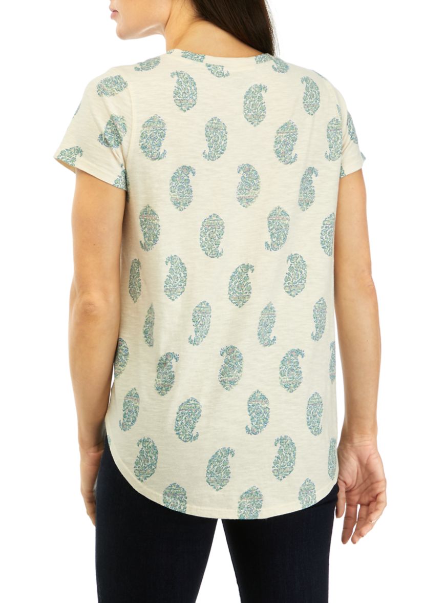 Womens Short Sleeve Printed Crew Neck T-Shirt 
