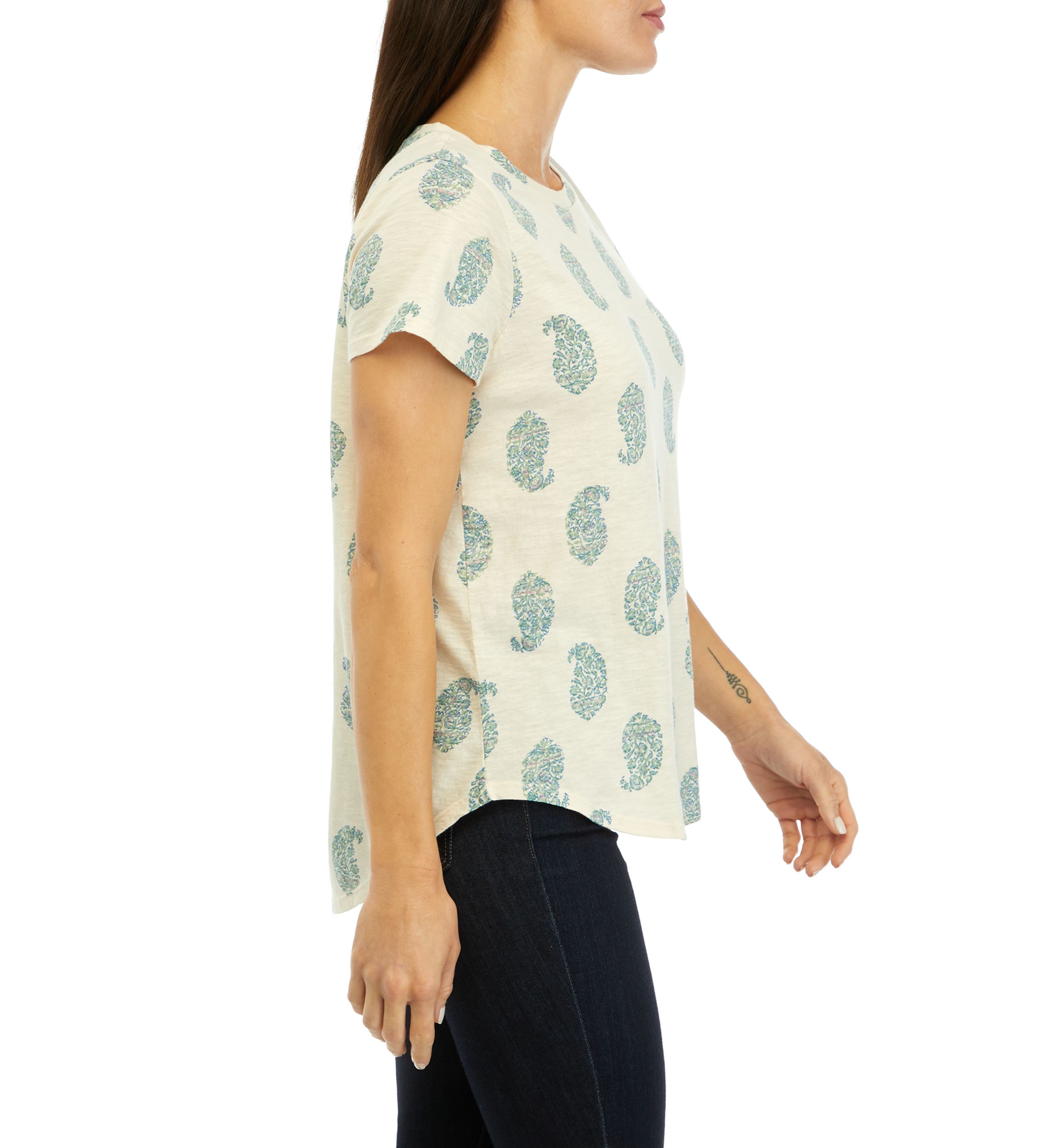 Womens Short Sleeve Printed Crew Neck T-Shirt 
