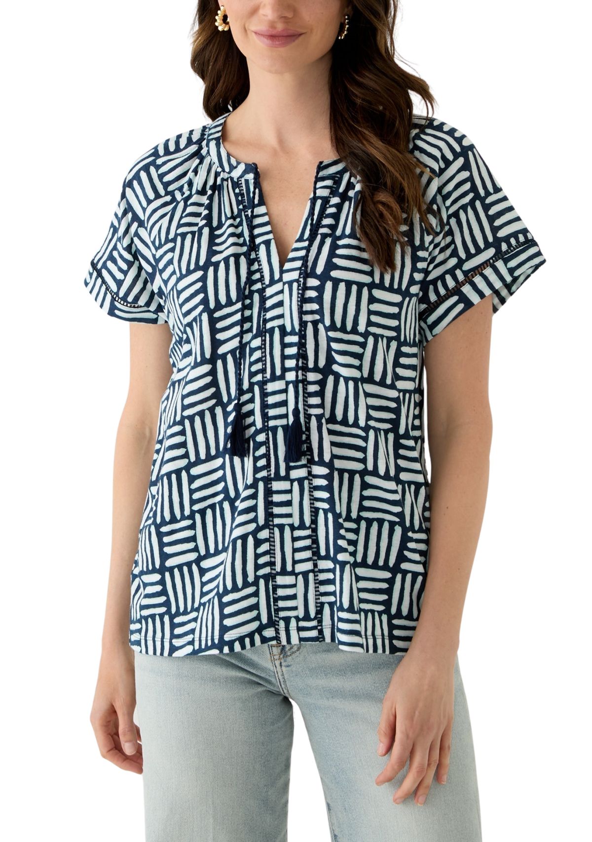 Womens Split Neck Printed T-Shirt