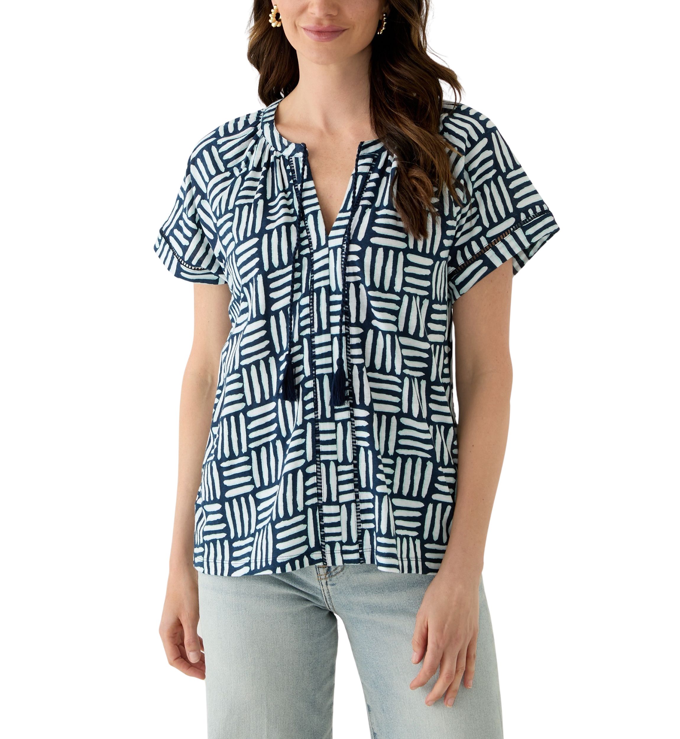 Womens Split Neck Printed T-Shirt