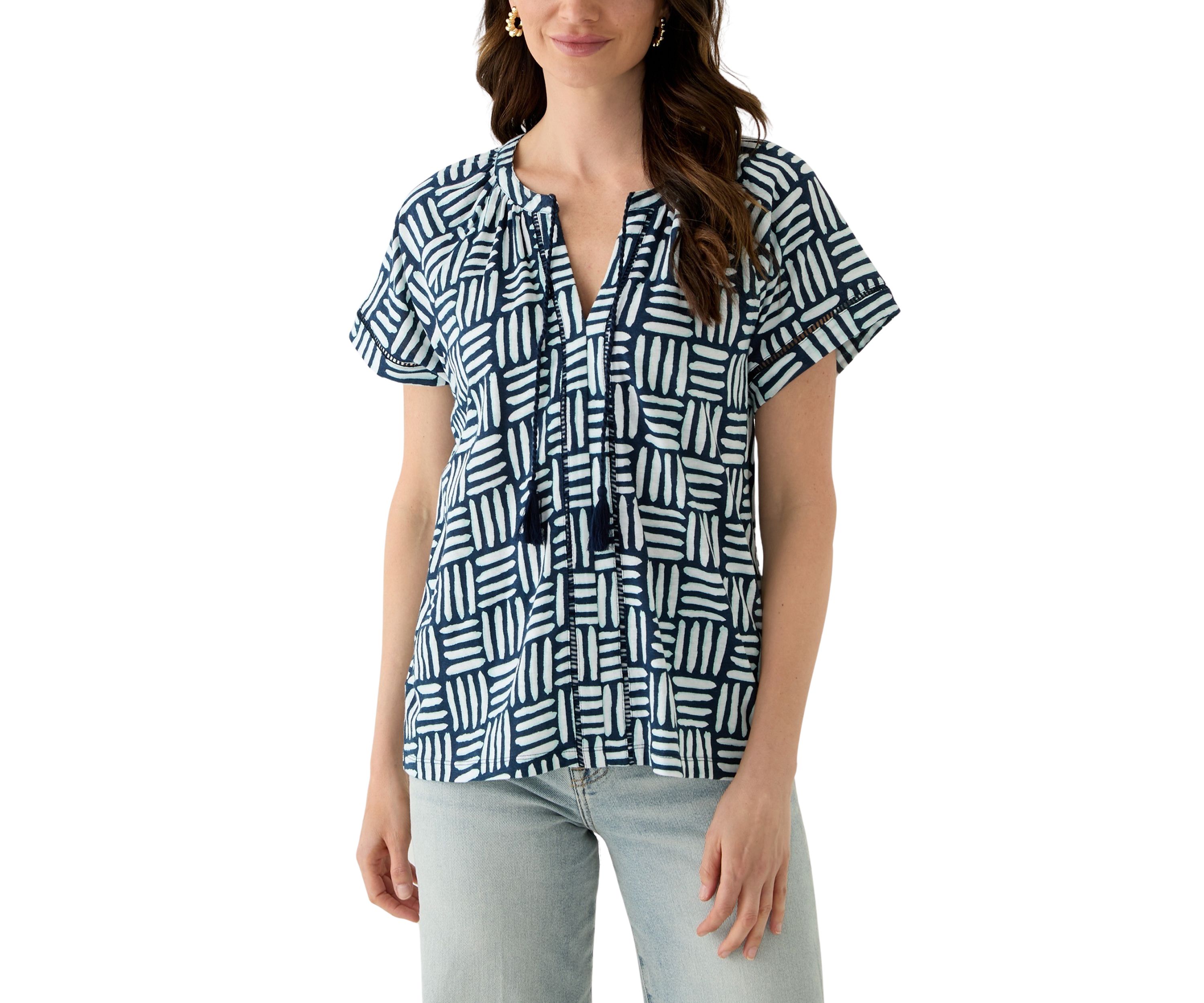 Womens Split Neck Printed T-Shirt