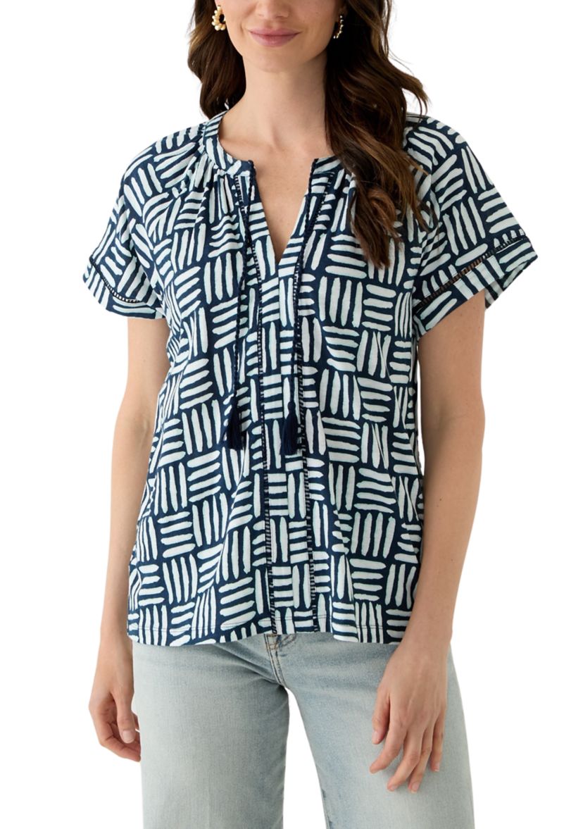 Womens Split Neck Printed T-Shirt