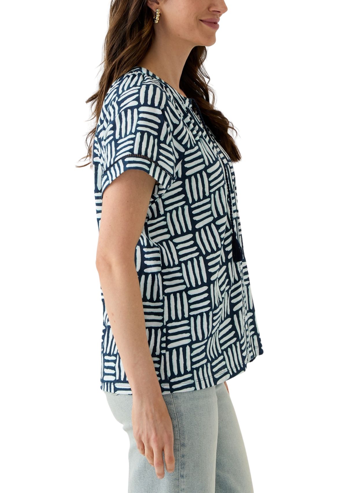 Womens Split Neck Printed T-Shirt