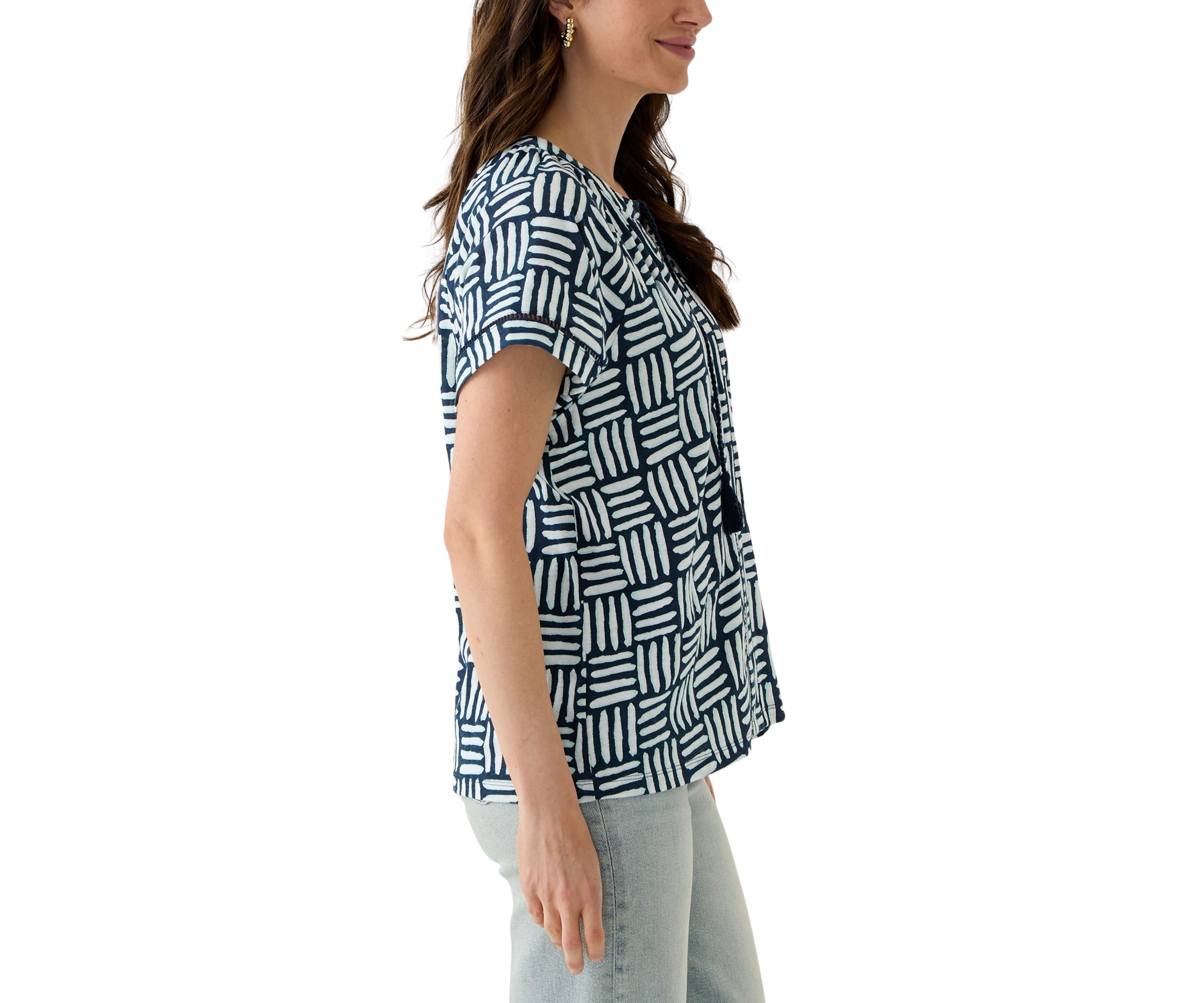 Womens Split Neck Printed T-Shirt