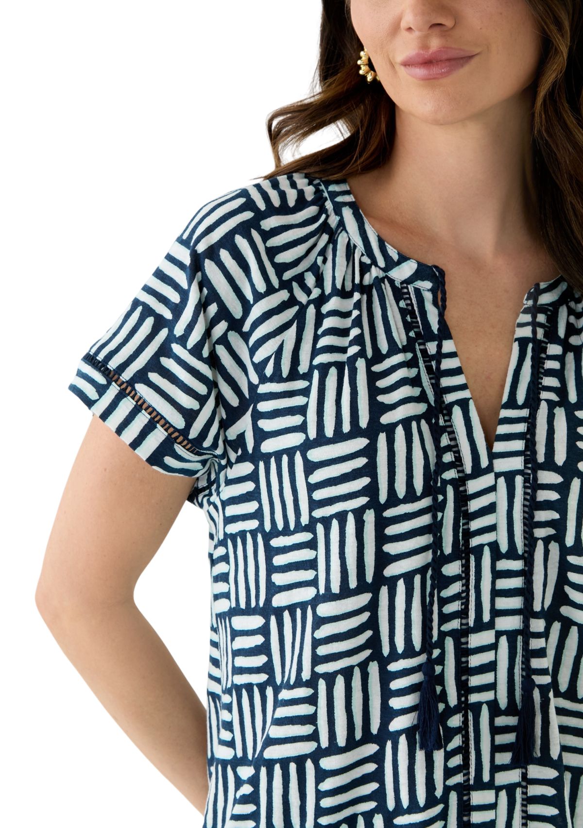 Womens Split Neck Printed T-Shirt