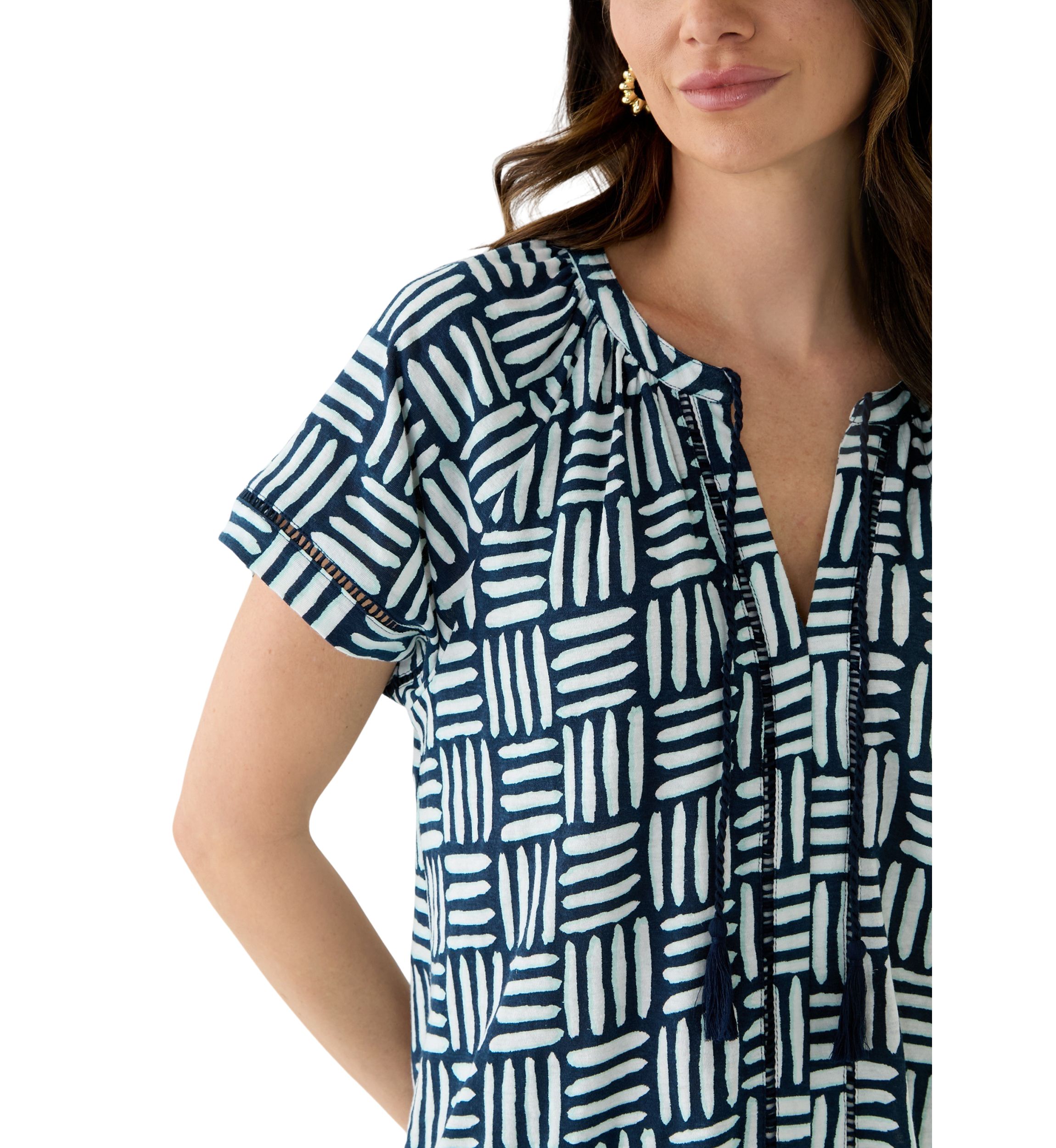 Womens Split Neck Printed T-Shirt