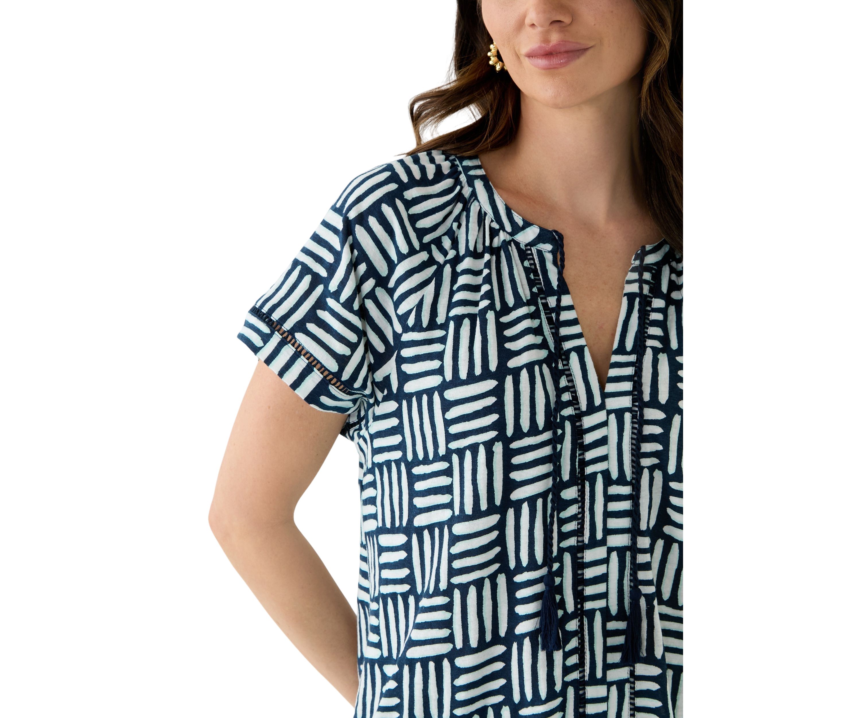 Womens Split Neck Printed T-Shirt