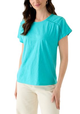 Wonderly Women's Short Sleeve Inset T-Shirt, Azure, Small