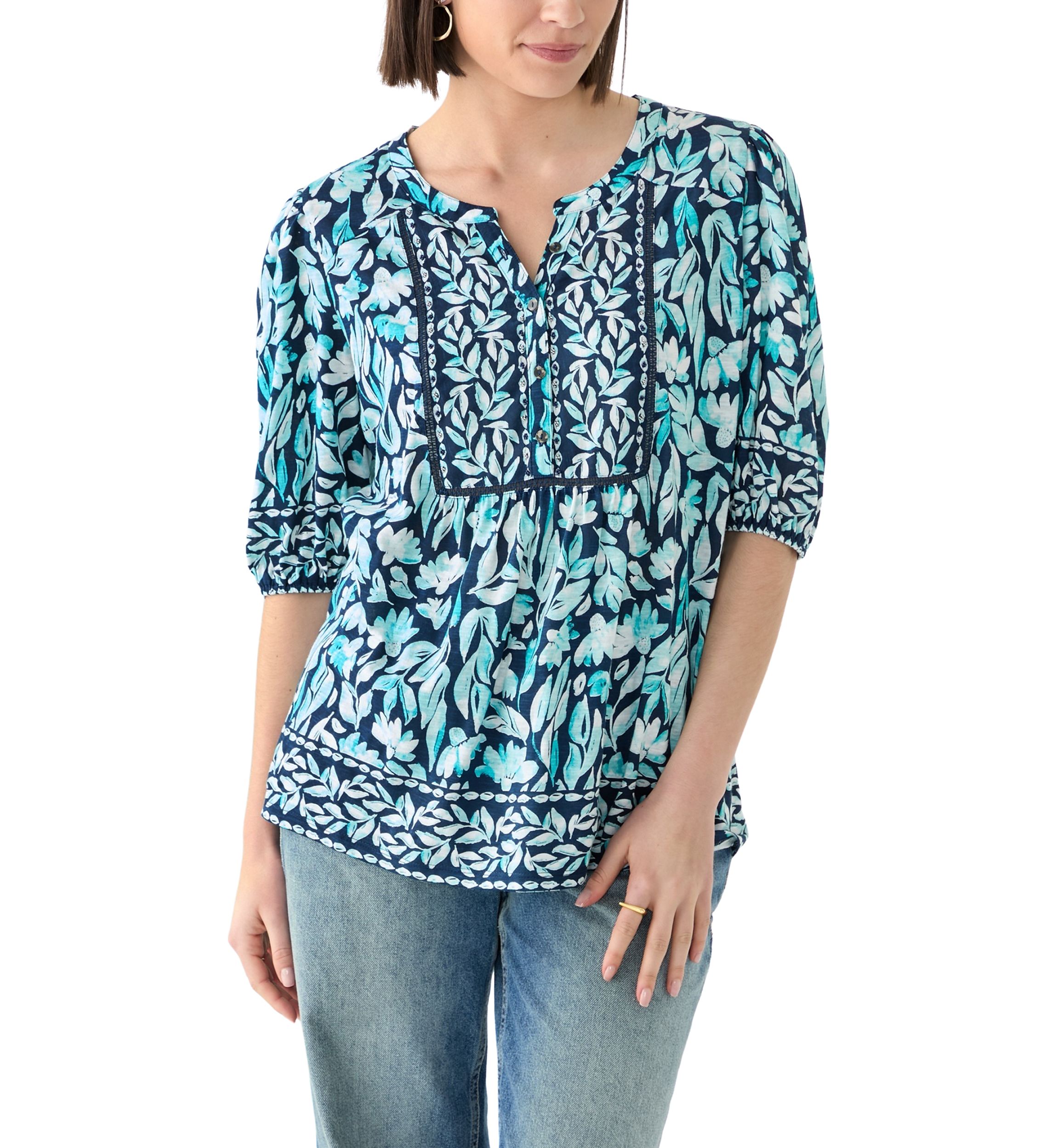 Womens Elbow Sleeve Printed Top 