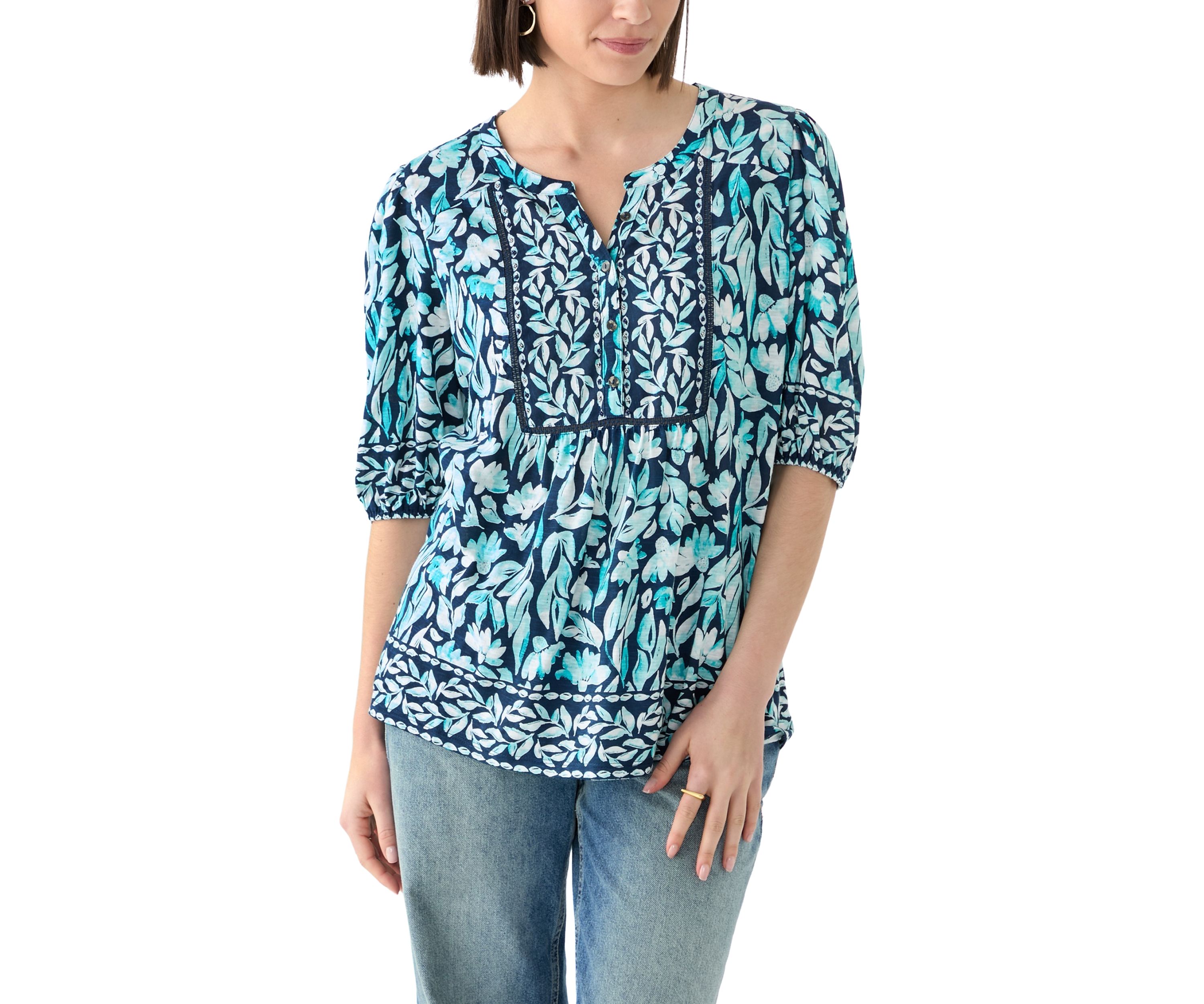 Womens Elbow Sleeve Printed Top 