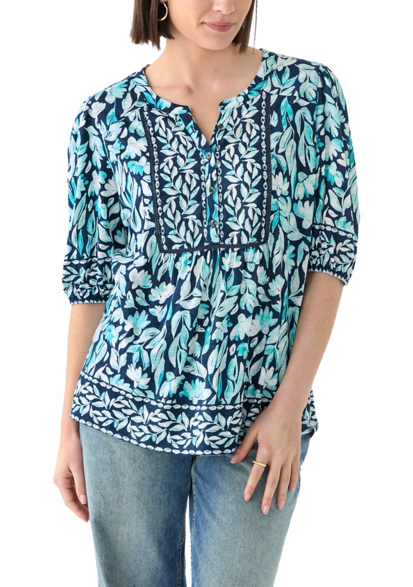 Womens Elbow Sleeve Printed Top 