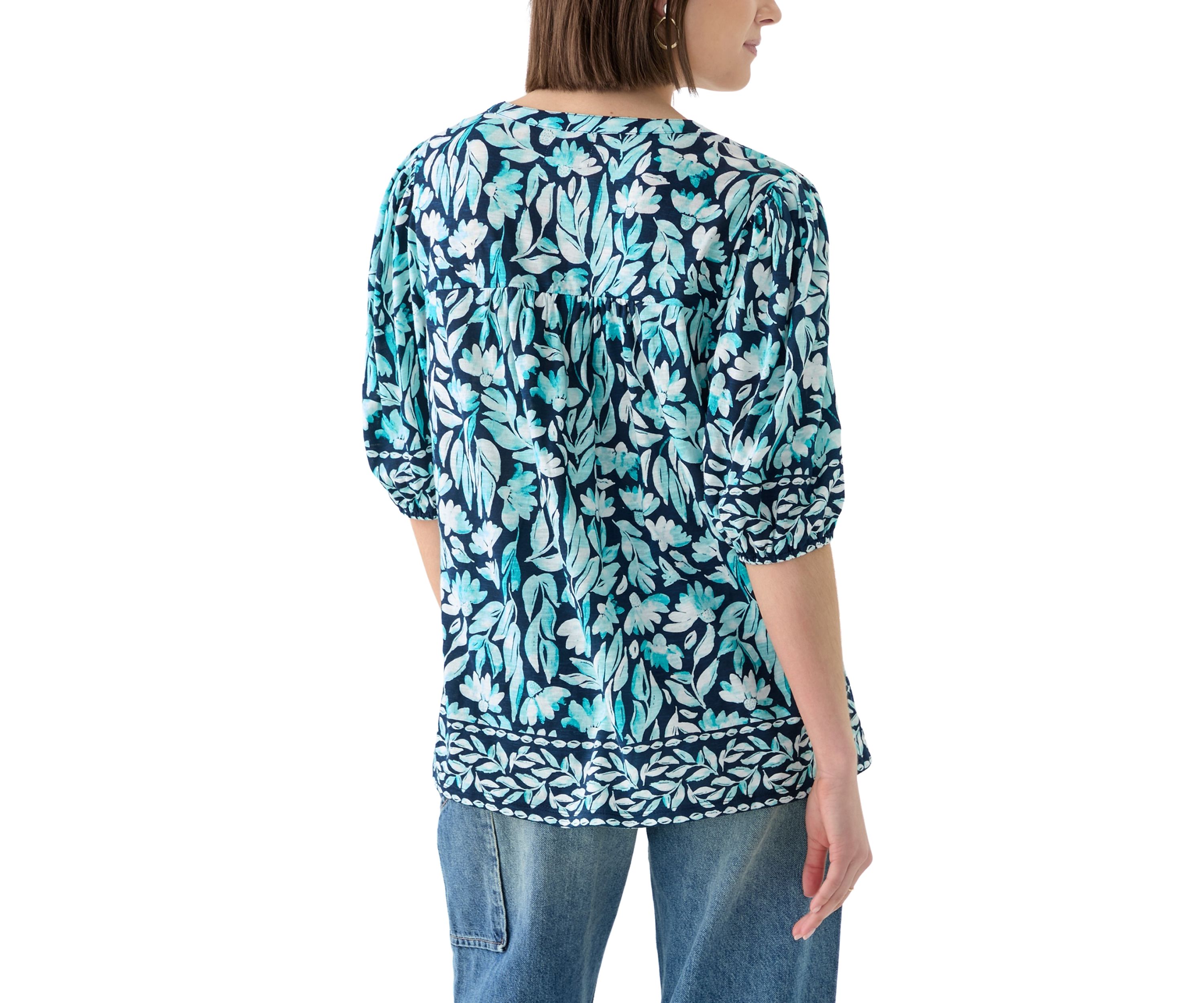 Womens Elbow Sleeve Printed Top 