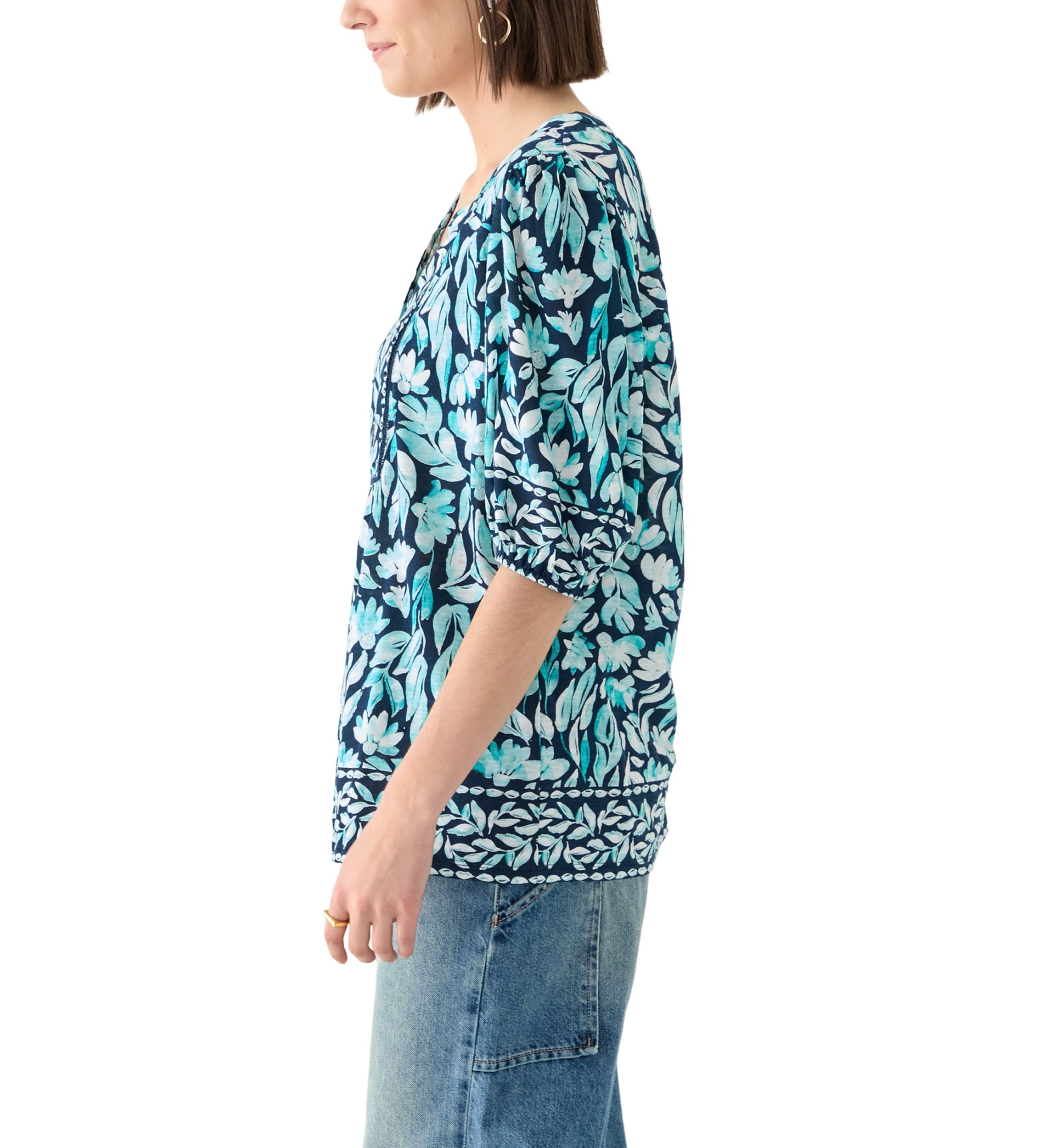 Womens Elbow Sleeve Printed Top 