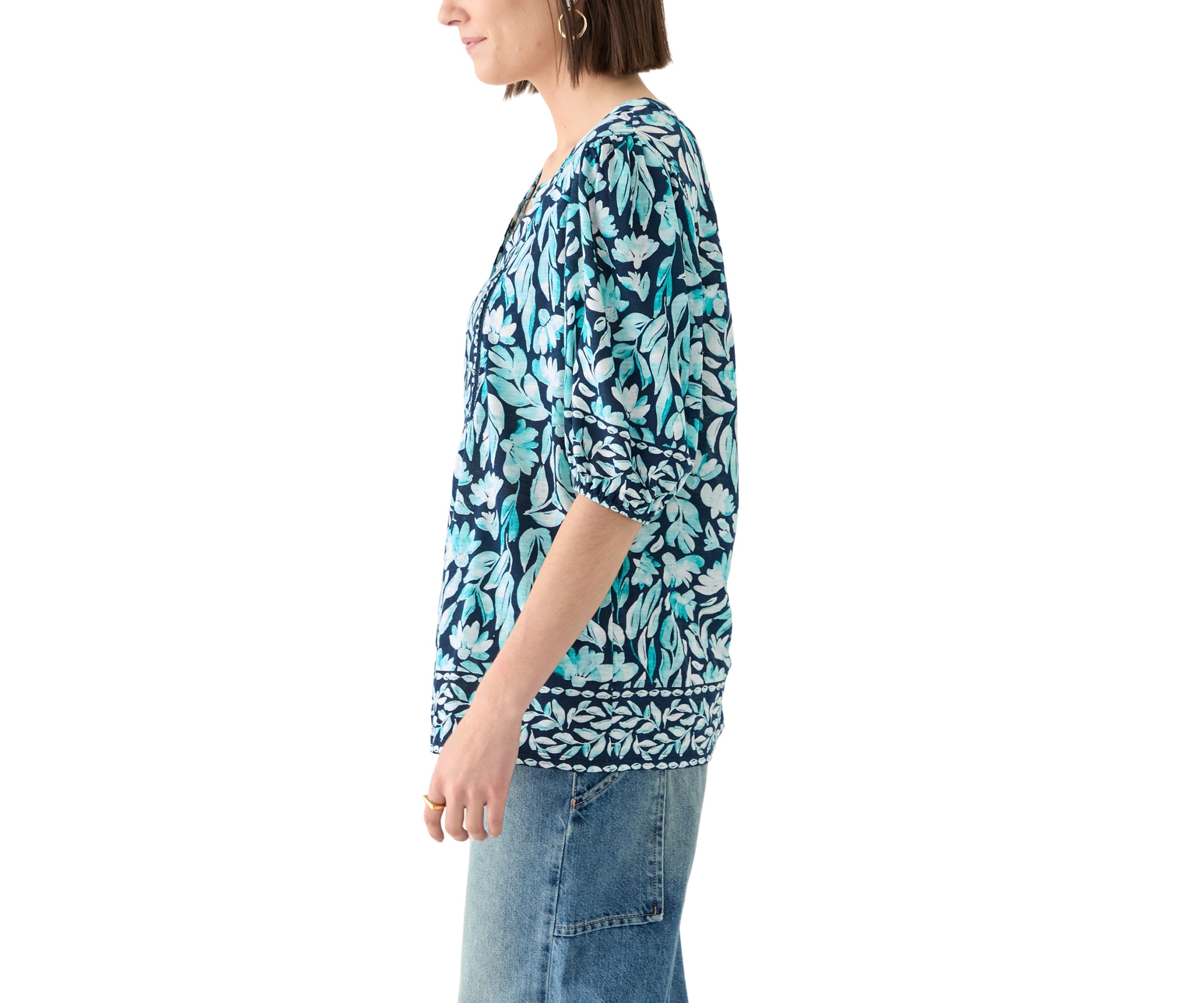 Womens Elbow Sleeve Printed Top 