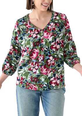 Wonderly Women's Plus Size 3/4 Sleeve Inset Henley Shirt, Small